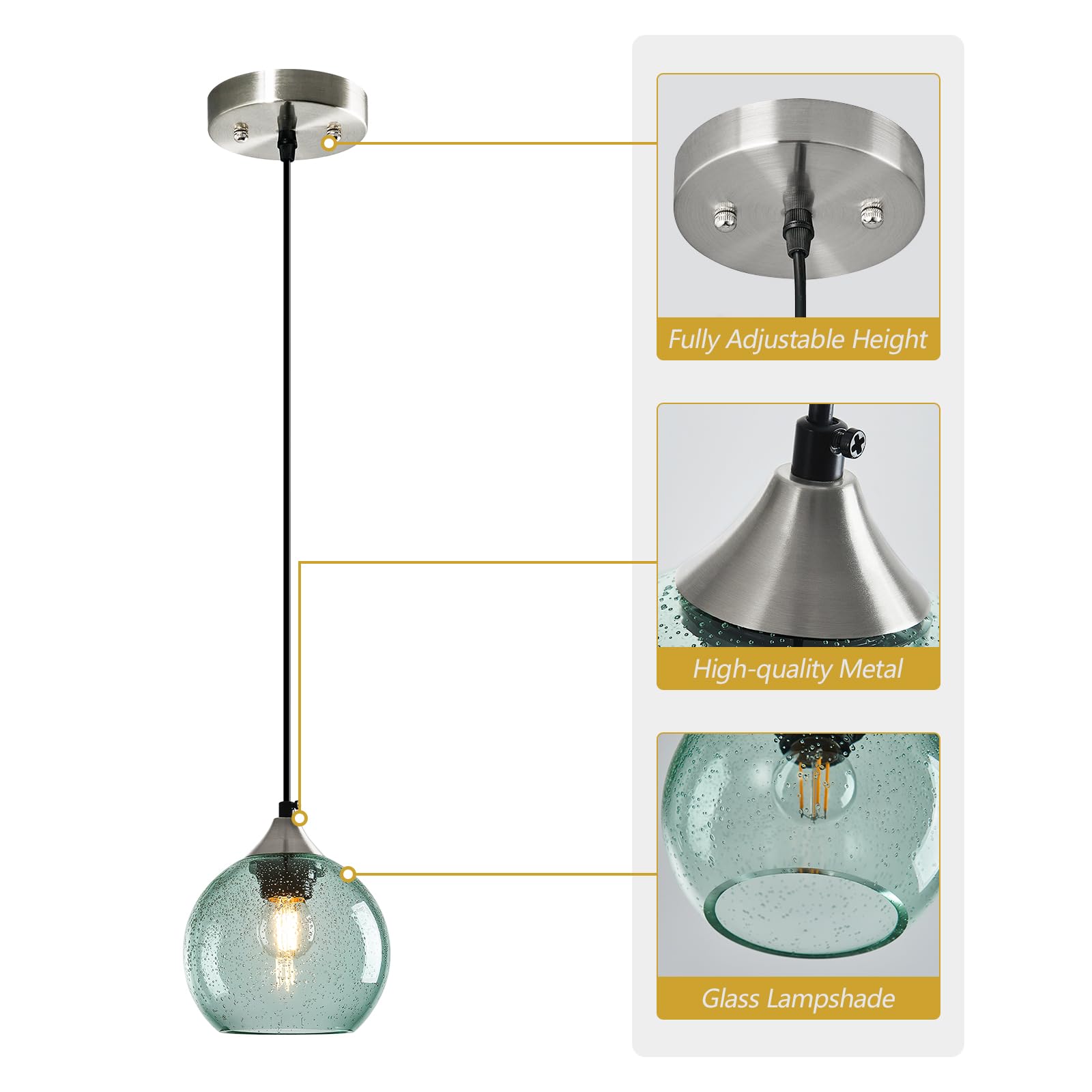 Lbsqj Light Green Glass Pendant Lights Kitchen Island Globe Pendant Light Fixtures Modern Pendant Lighting For Bedroom Living Dining Room Light Fixture (5.9 In  1 Pack)