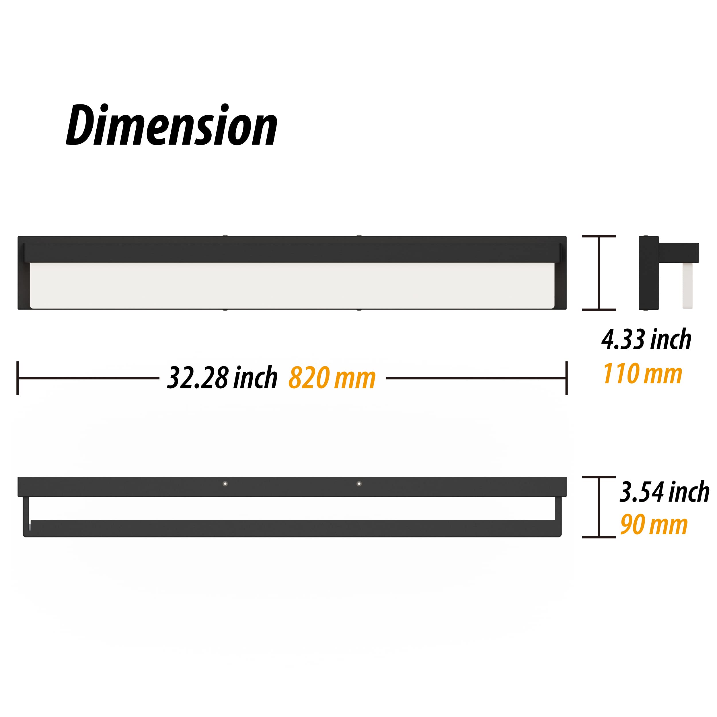 LIGHTINN LED Bathroom Vanity Light Fixture, 32.3in Modern Rectangle, Black Matte Metal, 4000K Daylight, Model 8890-24W-BLK