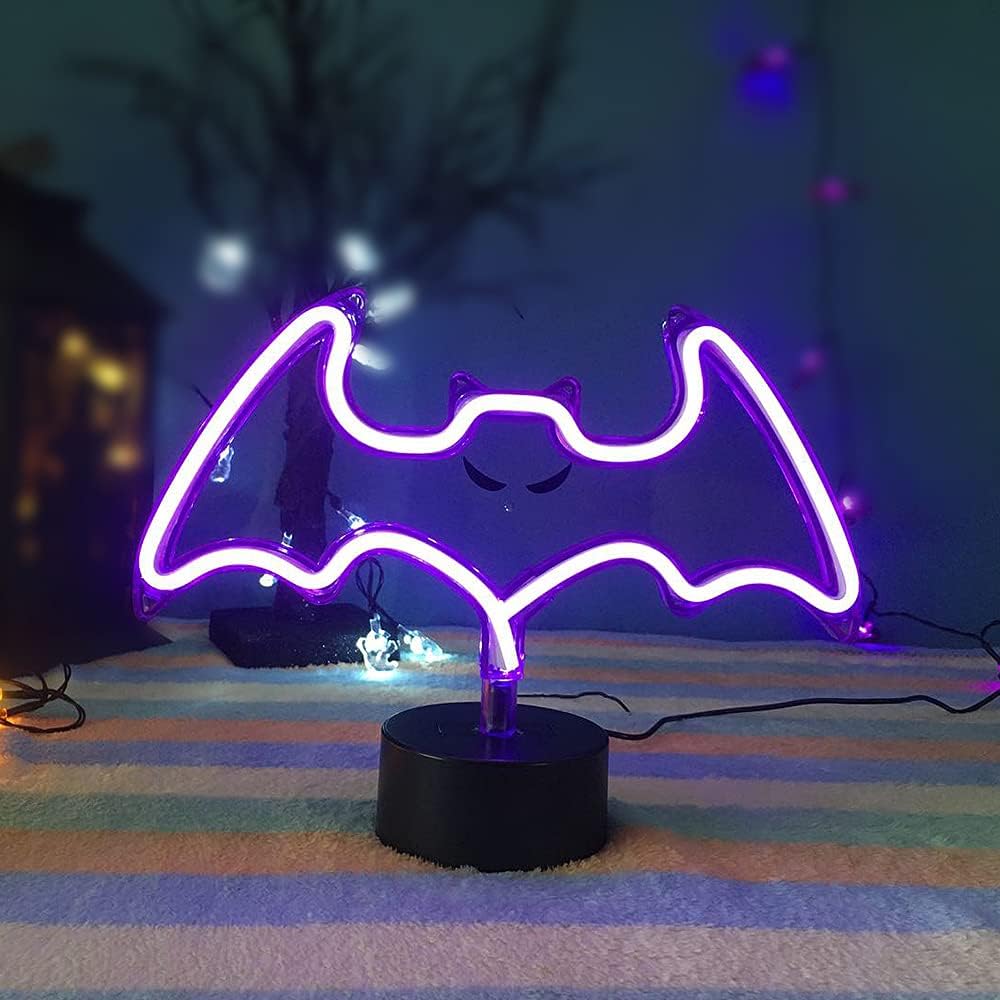 Derdor Halloween Bat Neon Sign, Purple, USB/Battery Powered, Metal, Model RD-027, Decorative Light for Room and Party
