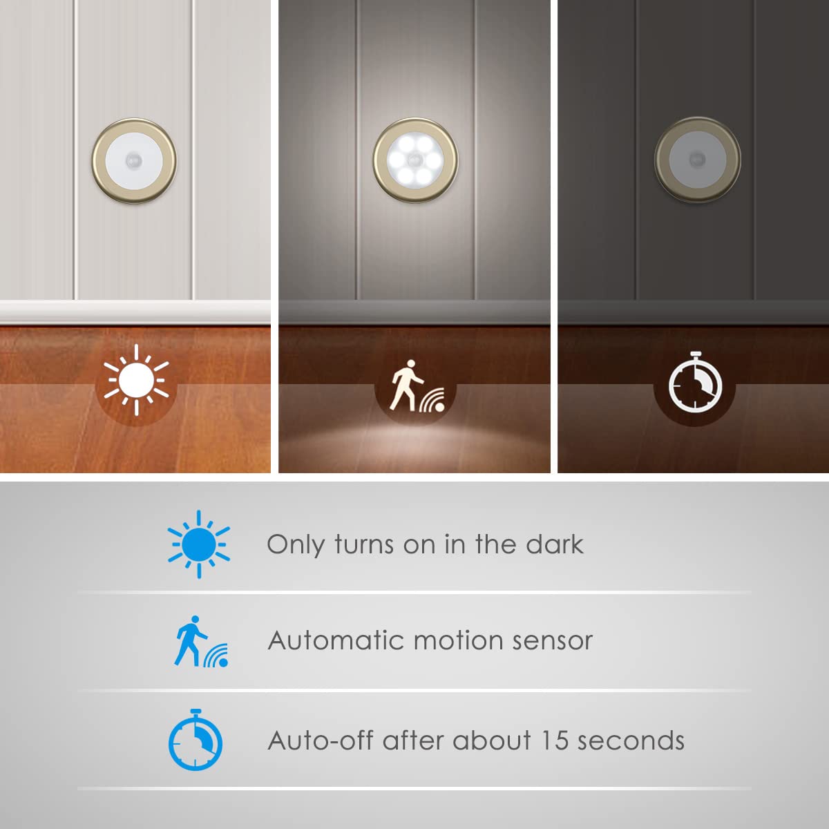 AMIR Motion Sensor LED Night Lights, Battery-Powered, Polycarbonate, Golden - White