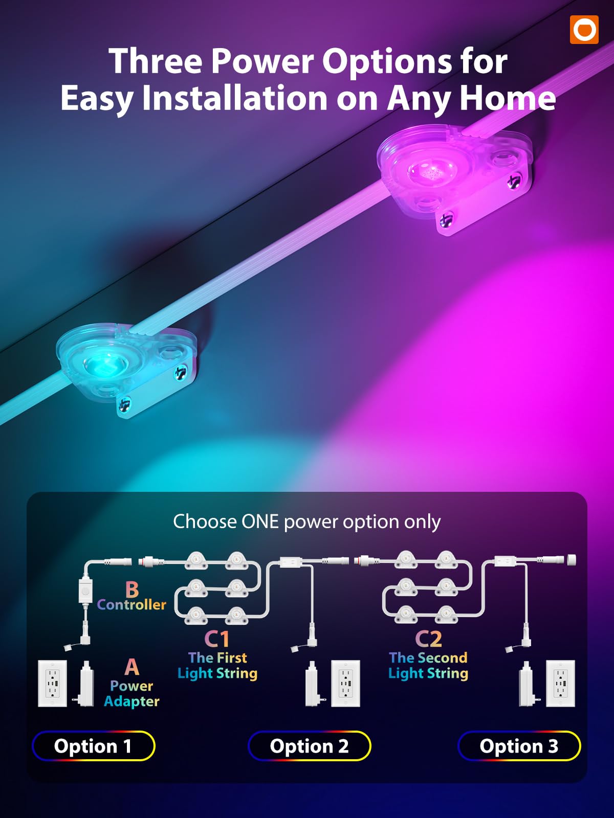 addlon 200FT RGB+IC Smart LED Outdoor Lights, IP67 Waterproof, Plastic, White, Model USET-200FT100LED-B-243C