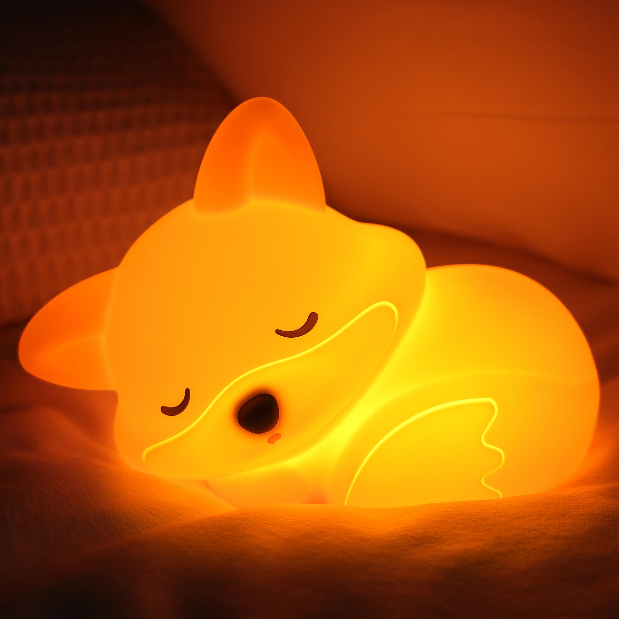 YuanDian Fox Night Light, Squishy Fox Silicone Lamp Novelty Gifts, Rechargeable Dimmable Timer Bedside Touch Nightlight for Brea