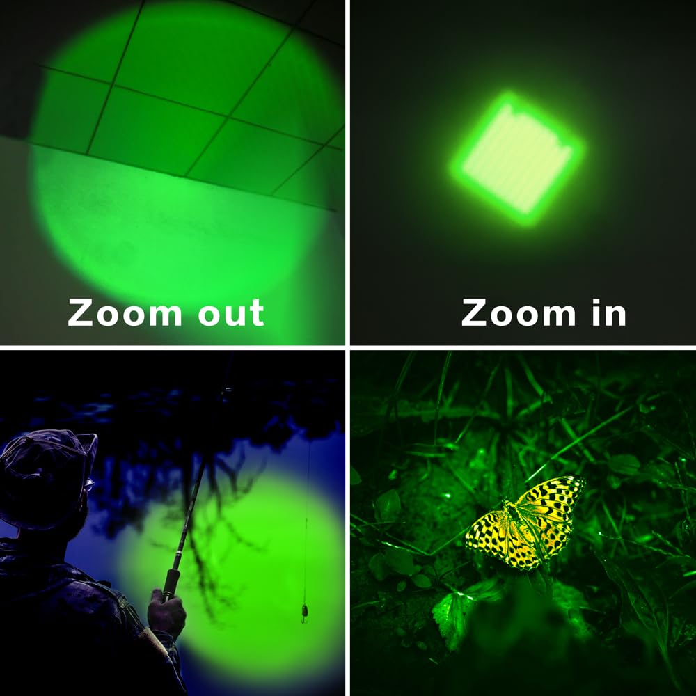 RaySoar 4 Pack Green LED Flashlight - 150 Yard Range, Aluminum, Model SK68-Greenlight-1M for Night Observation