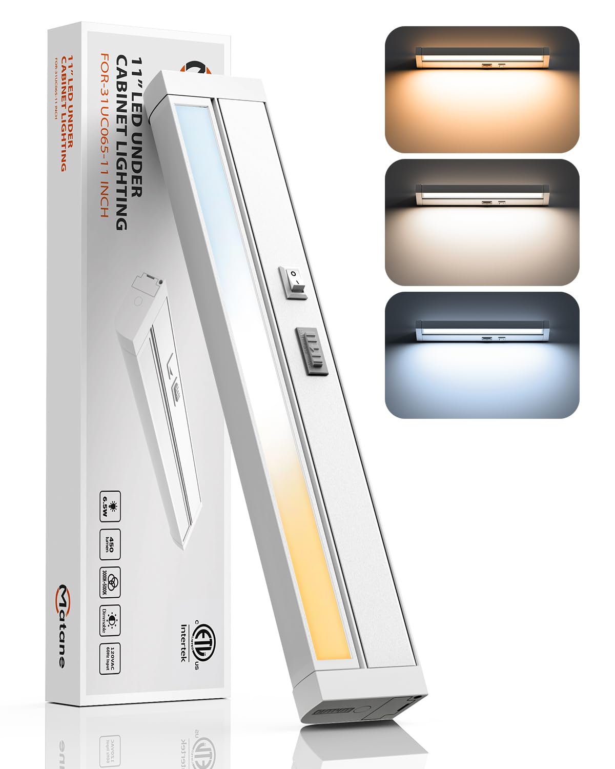 Matane Dimmable Led Under Cabinet Lighting Fixture  Hardwired/Plug-In Installation  6.5W 450Lm 11In Under Cabinet Light  3Cct Color Selectable  120V Under Counter Lights For Kitchen  Etl Listed  White