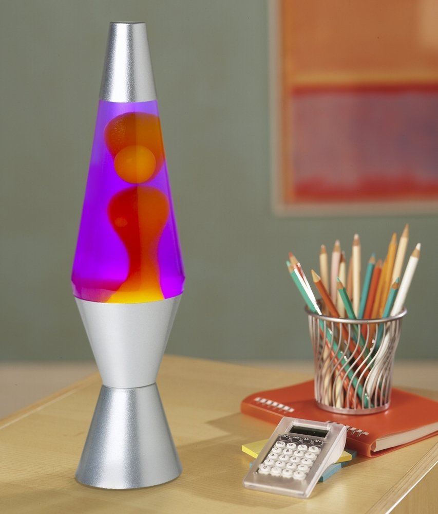 Lava Lava The Original Silver Base Lamp, 14.5" Glass, Yellow Wax in Purple Liquid, Model 2125