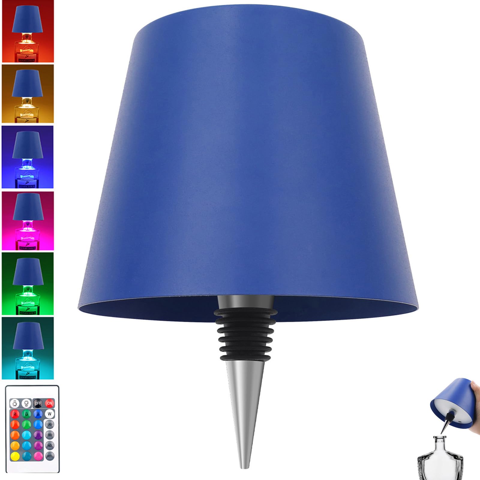 TGXCF Wireless Bottle Lamp, Rechargeable RGB, Waterproof Touch Lamp, 1PCS, Blue RGB - Remote Control
