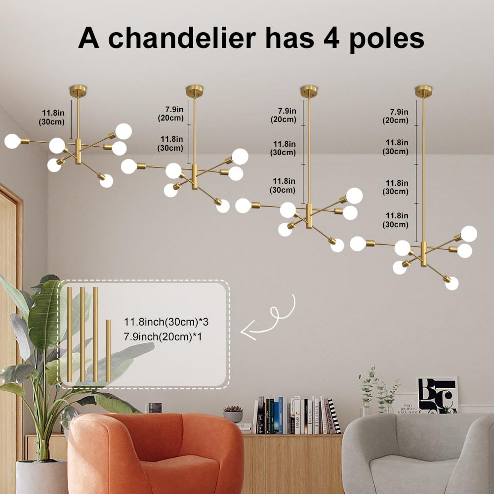 Deyidn Gold Sputnik Chandelier, 6-Light Metal Industrial Ceiling Fixture For Living Room & Kitchen