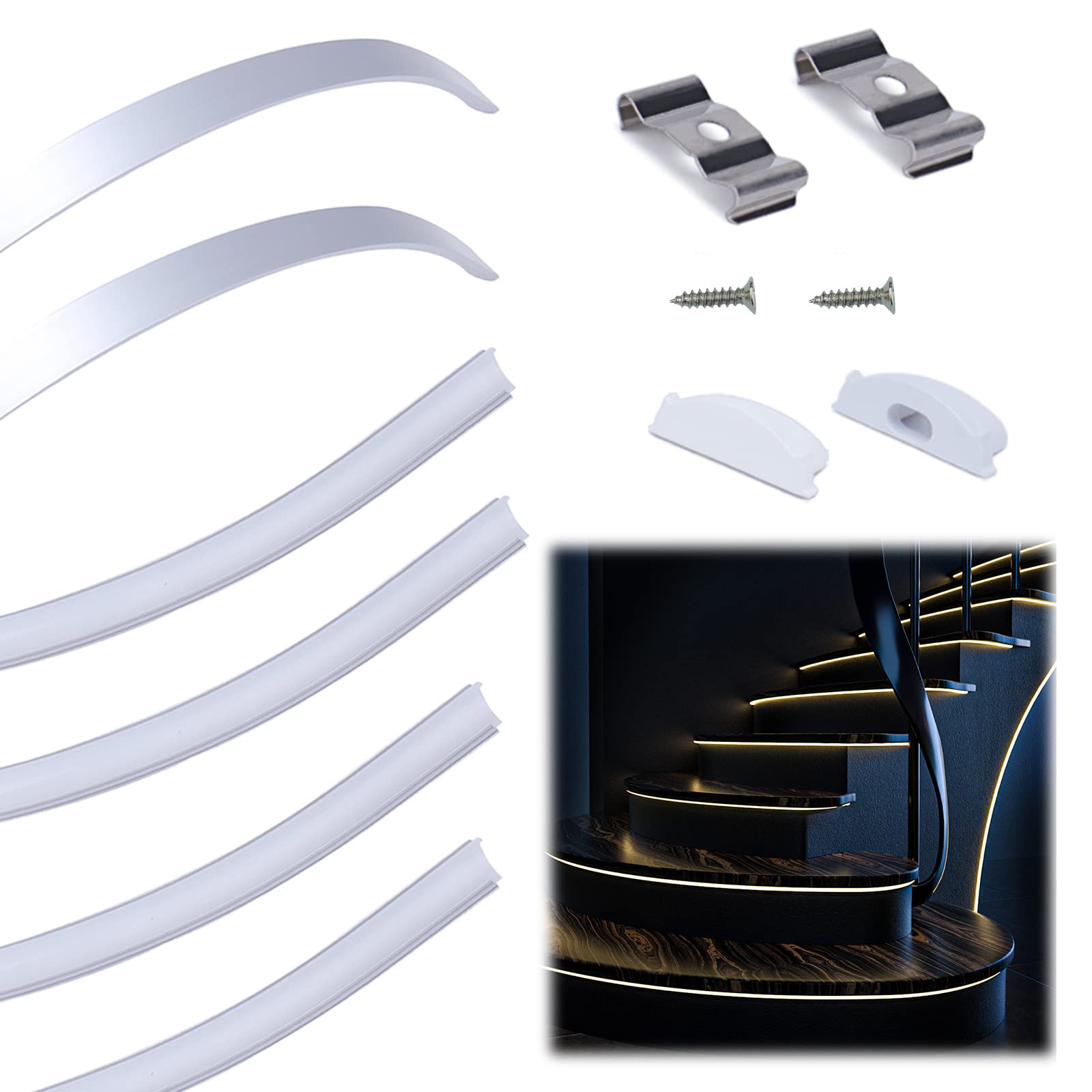 Muzata 6Pack 3.3Ft/1M Bendable Silver Led Channel U Shape Aluminum Led Diffuser Channel With Milky White Cover U106 Ww 1M