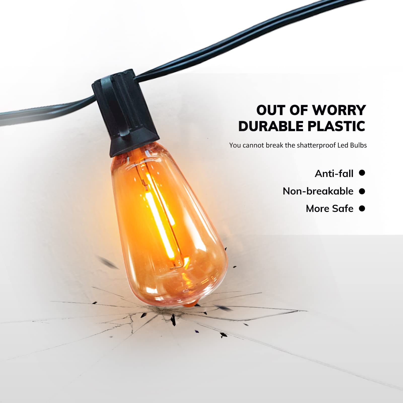 Achin 50Ft Outdoor String Lights Multicolor Patio Lights Waterproof With 25+2 Led St38 Colored Bulbs Shatterproof, Colorful Stri