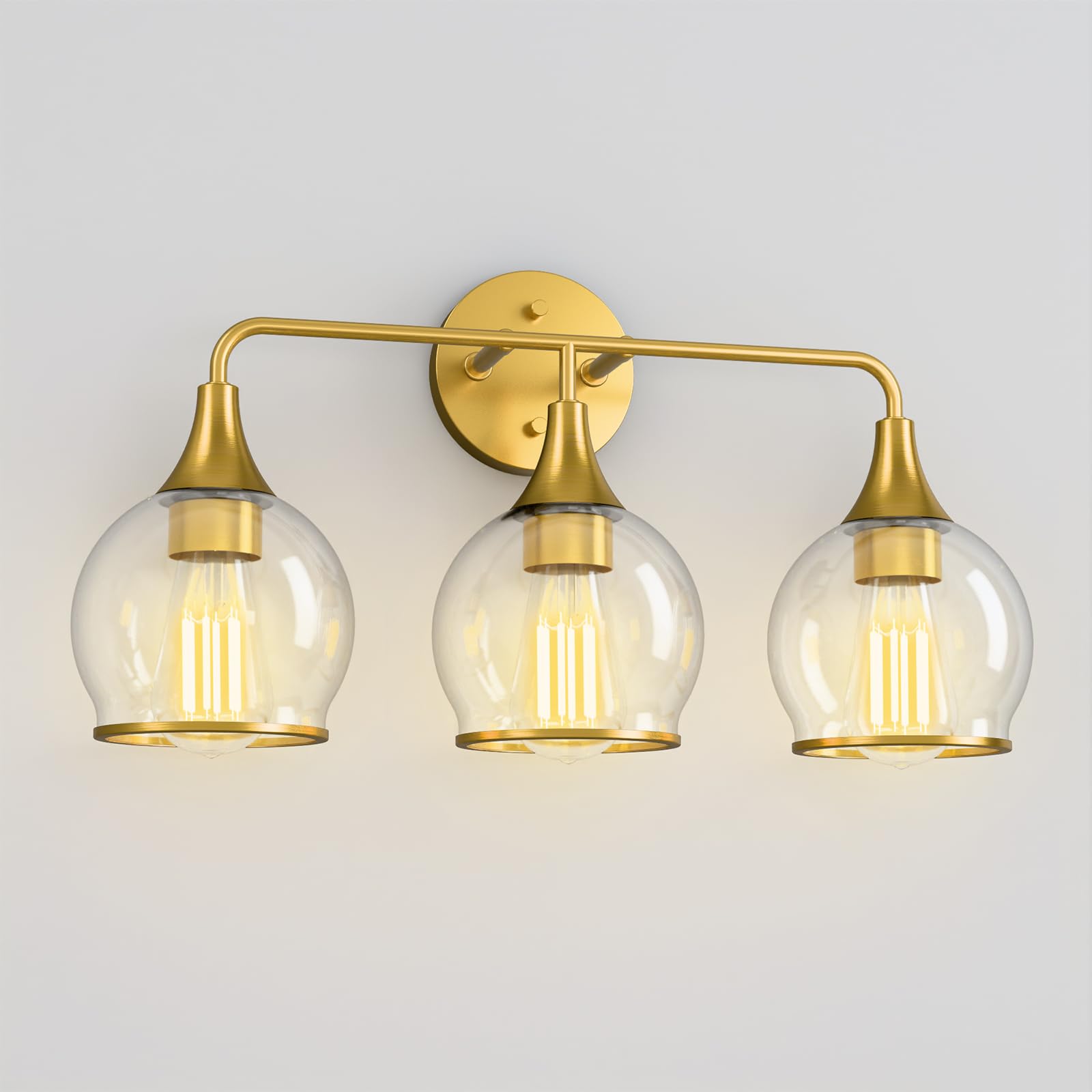 Lightania Bathroom Light Fixtures, 3-Light Vanity Lights with Clear Globe Glass Shade, Modern Gold Bathroom Vanity Light, Bathro