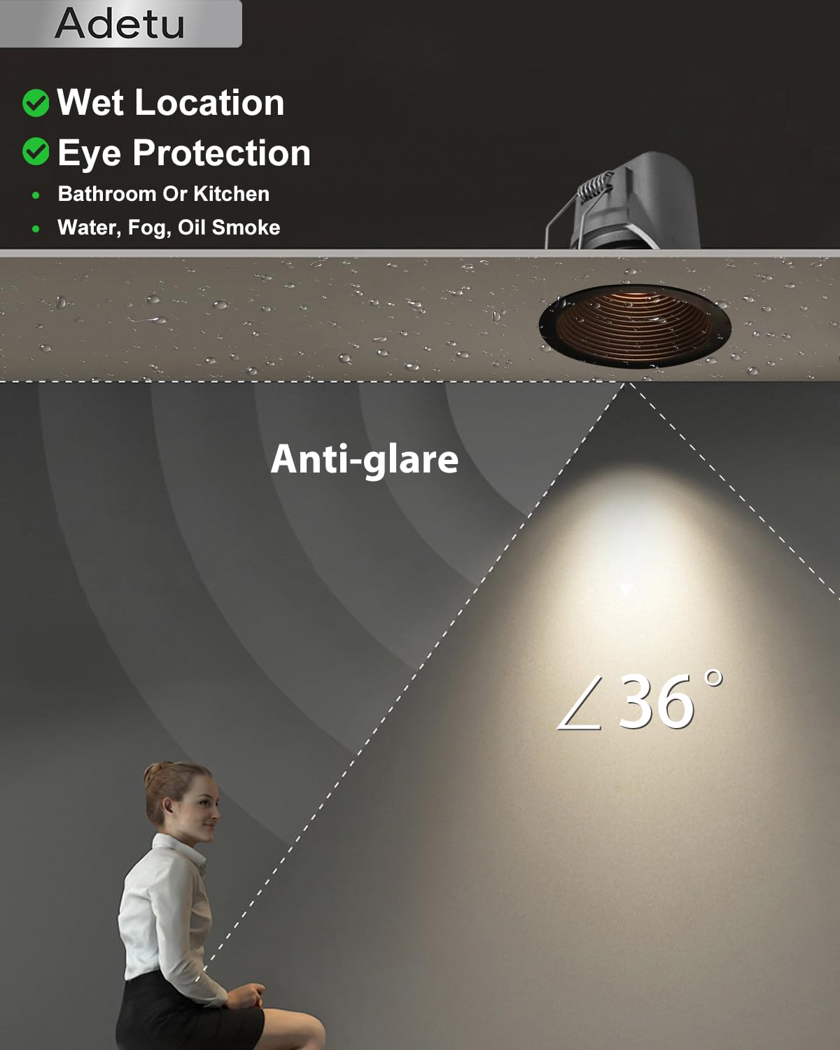 Adetu 2 Inch 5Cct Black Led Recessed Ceiling Light With Junction Box, 2700K/3000K/4000K/50000K Selectable, Cri90, 8W Cob, 780Lm,