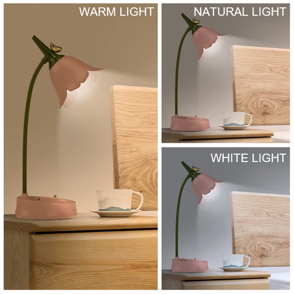 Flower Led Desk Lamp Cordless Table Light Adjustable Gooseneck Dimmable Touch Rechargeable Battery Student Bedroom Room Lighting Table Light House Decor (Blue)