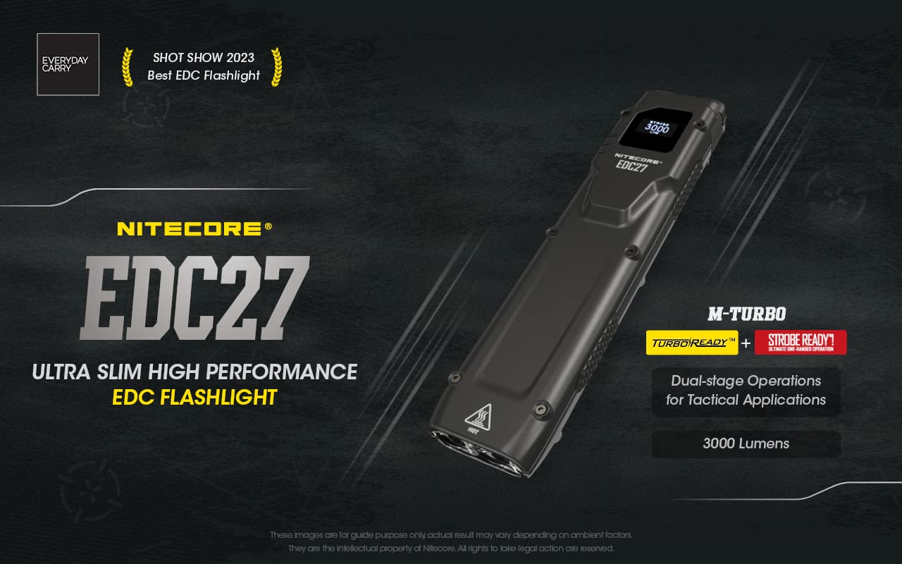 EdisonBright EDC27 3000 Lumen USB Rechargeable Slim LED Flashlight - Black, Stainless Steel, Model NC-EDC27-EBUSBACCC