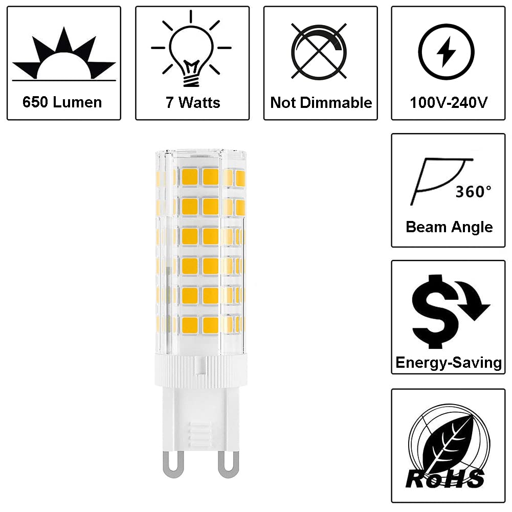 Yosenmi G9 Led Bulb 7W, 60W G9 Halogen Bulb Equivalent, 650Lm, Ac 100V-240V, Daylight White 6000K, Non-Dimmable G9 Bulbs For Hom