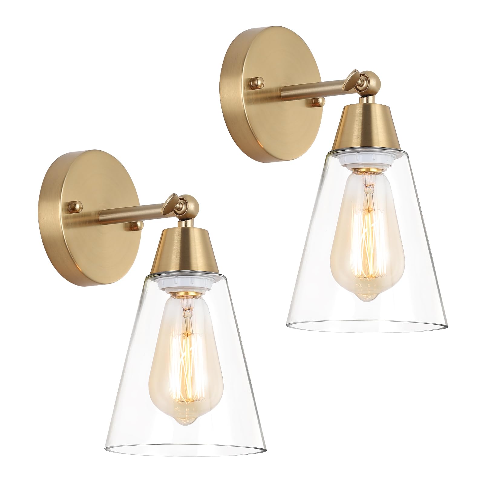 MWZ Gold Wall Sconce Set of 2,Modern Brushed Brass Sconces Lighting with Clear Glass Shade,Bathroom Light Fixtures Over Mirror,V