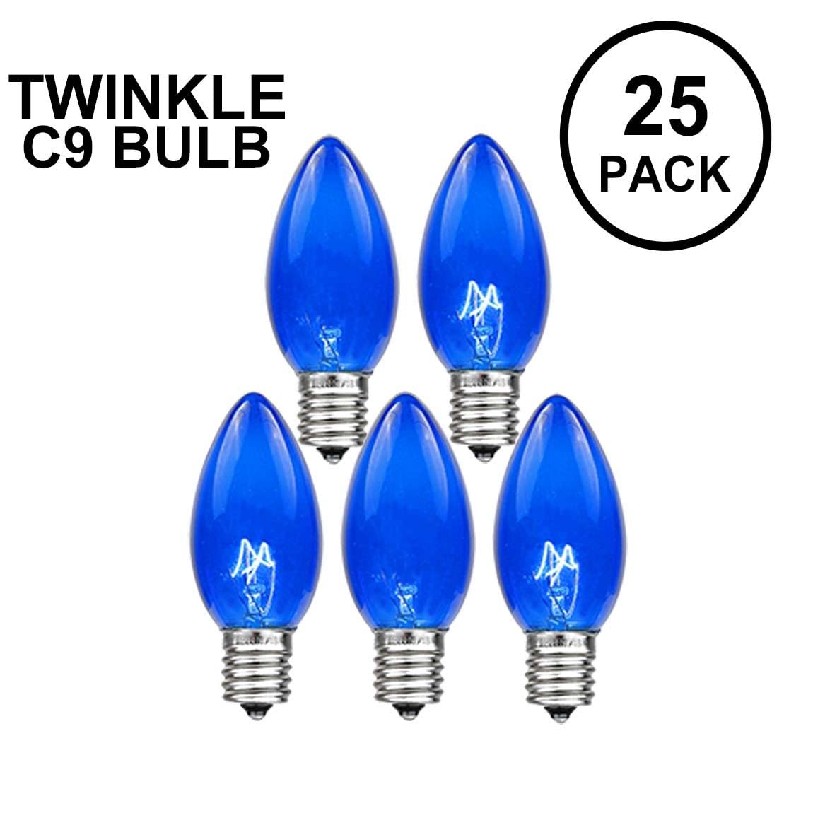 Novelty Lights Incandescent Christmas Replacement Bulbs - Indoor/Outdoor Individual Bulbs For Christmas Tree, Display, & More - C9/E17 Intermediate Base, 7 Watt Lights (Blue, 25 Pack)