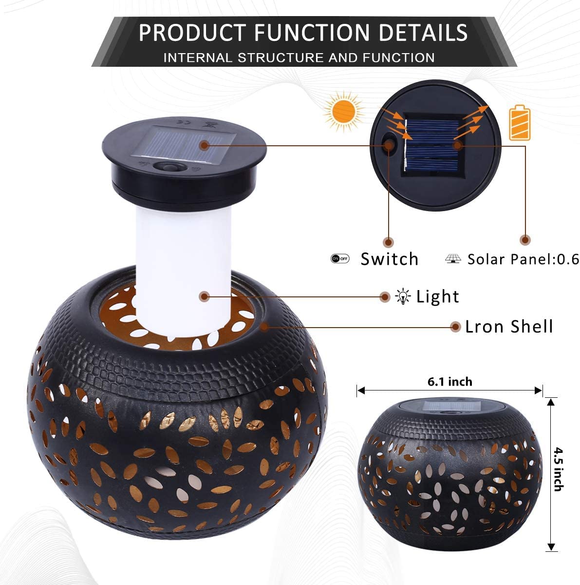 Solar Table Lights Outdoor Waterproof - Dancing Flickering Flame Lamp Black Metal Tabletop Light Solar Powered Decorative Lighti