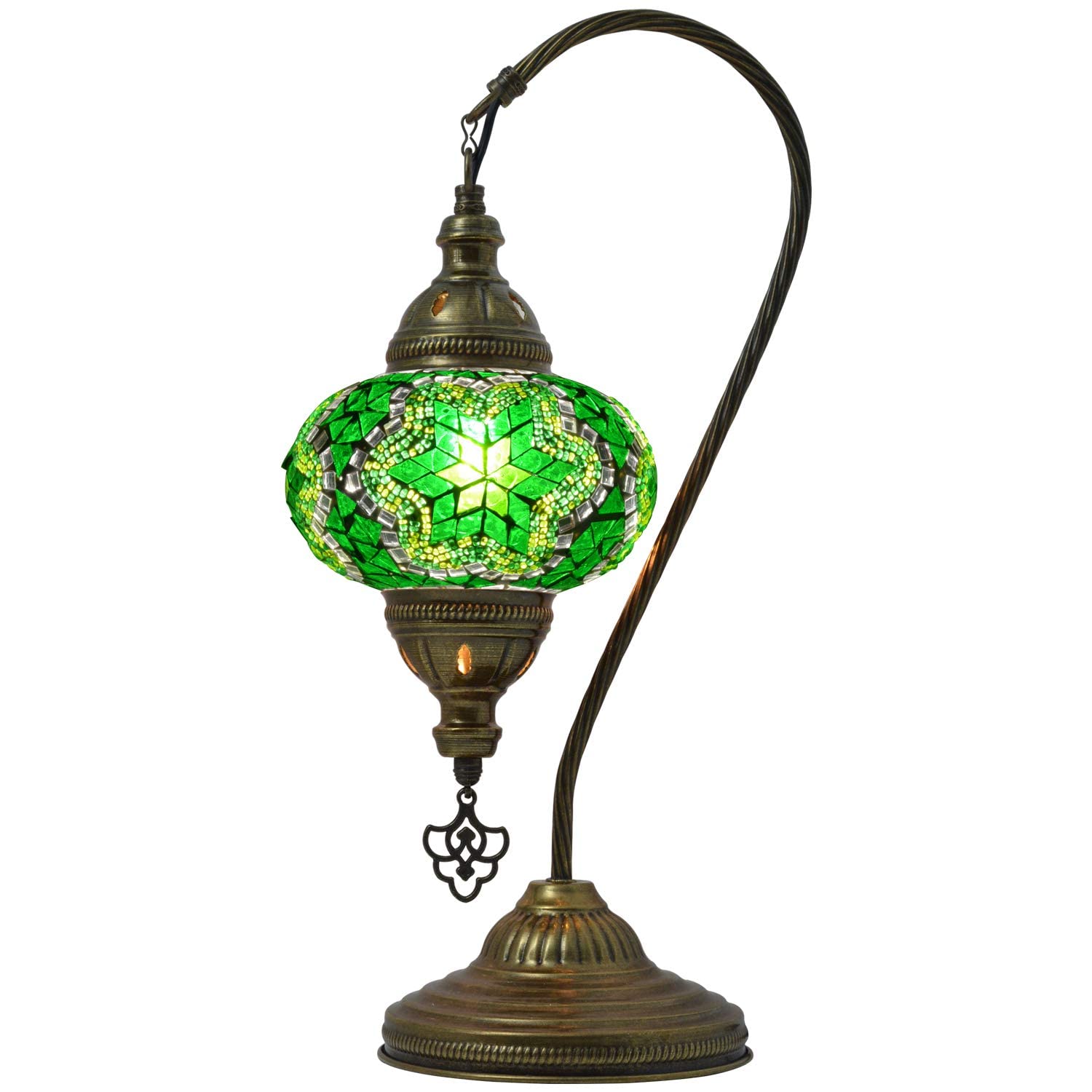mozaist Turkish Mosaic Table Lamp, Antique Glass Shade, Swan Neck Design, E12 Socket, US Plug, Bohemian Style, Color B3