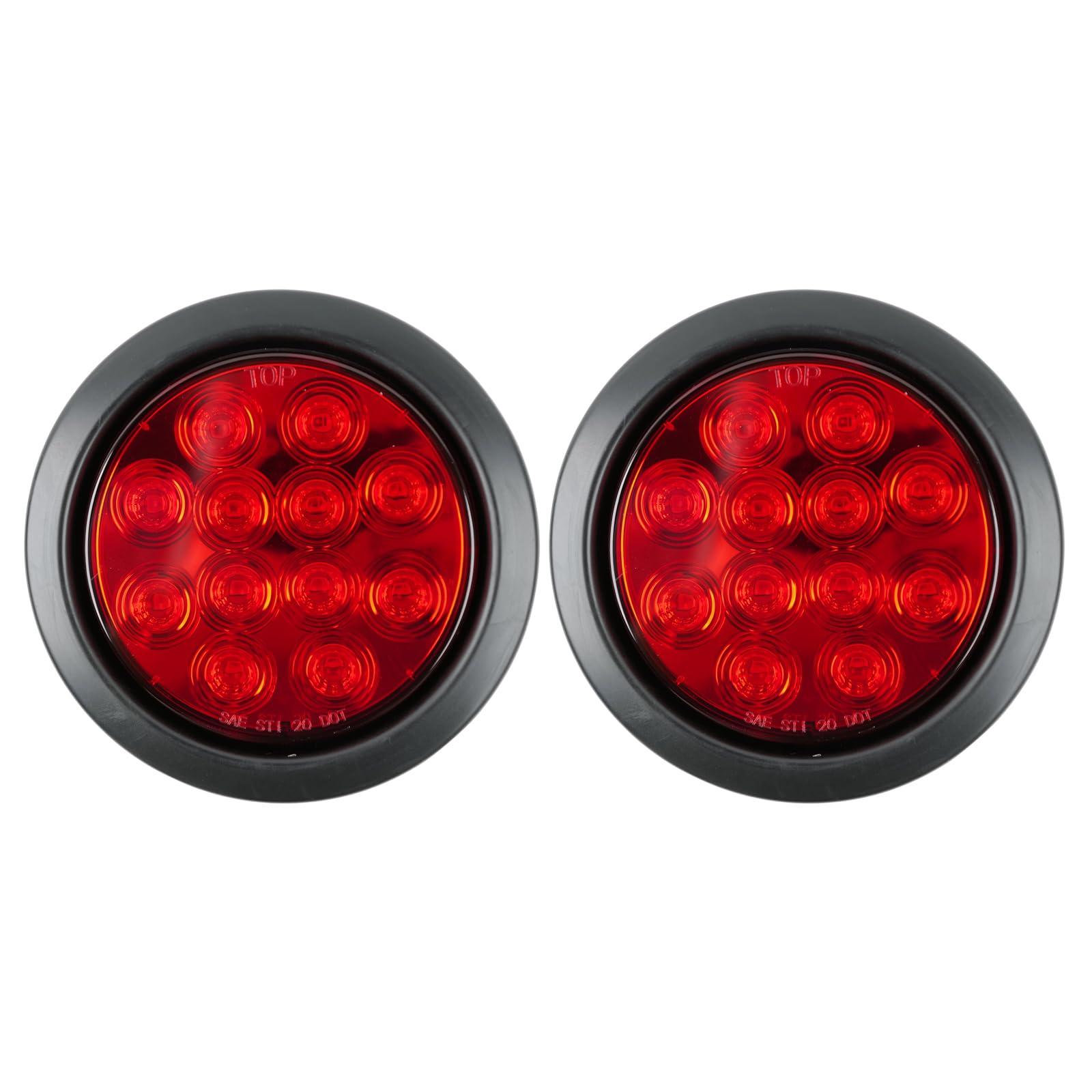 fouwick 2Pcs 4.2 inchRed Round LED tail trailer light 12 LEDs IP67 Waterproof Stop Brake Turn Signal Reverse marker Tail Light Surface Mount  Light for boat trailer (4 Round Red)