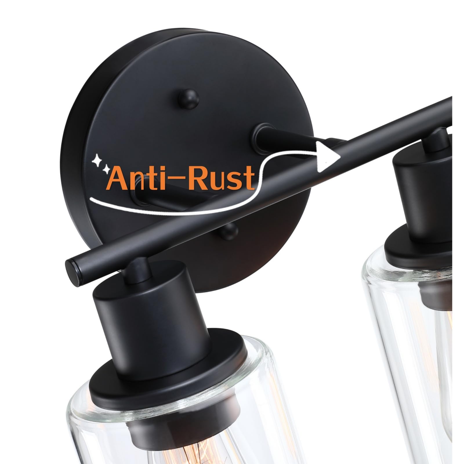 WISBEAM 2-Light Bathroom Vanity Light, Black, Glass Shade, Model WS-VNT003
