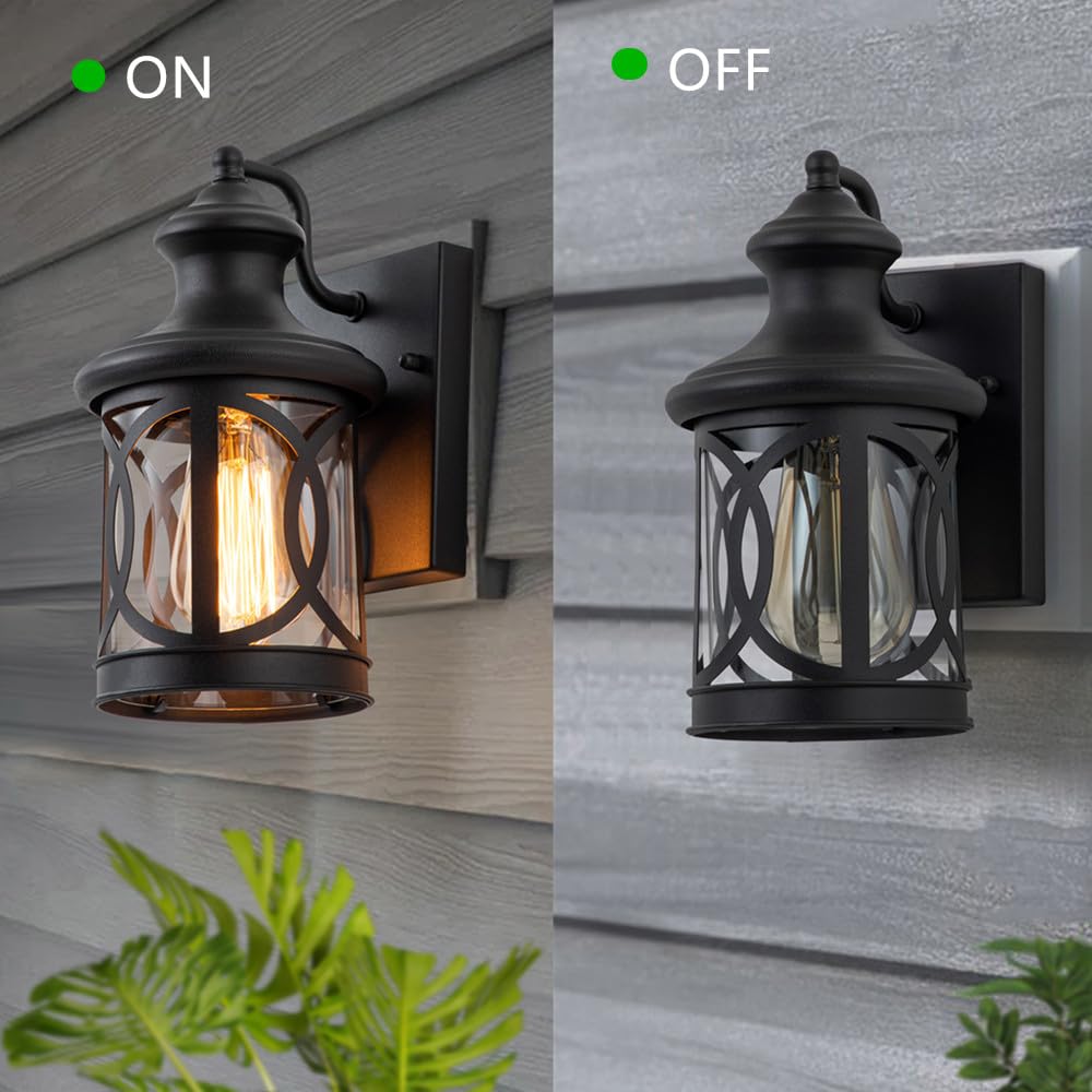 Laplusbelle Outdoor Wall Lights 2-Pack, Waterproof Metal Sconces, 9.75in H, Matte Black with Clear Glass Shade, Model CA2309-2W