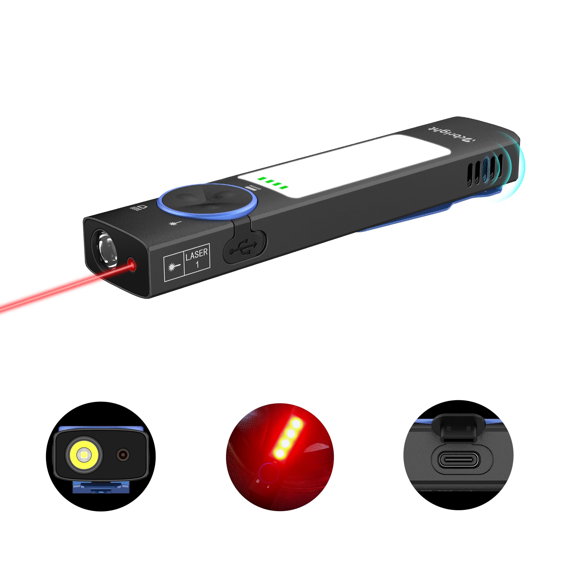 Ycbright YC8001 Rechargeable Flat Flashlight,1000 High Lumens EDC Flashlight and Red Beam LED Lights Combo,Buzzer,Suitable for u