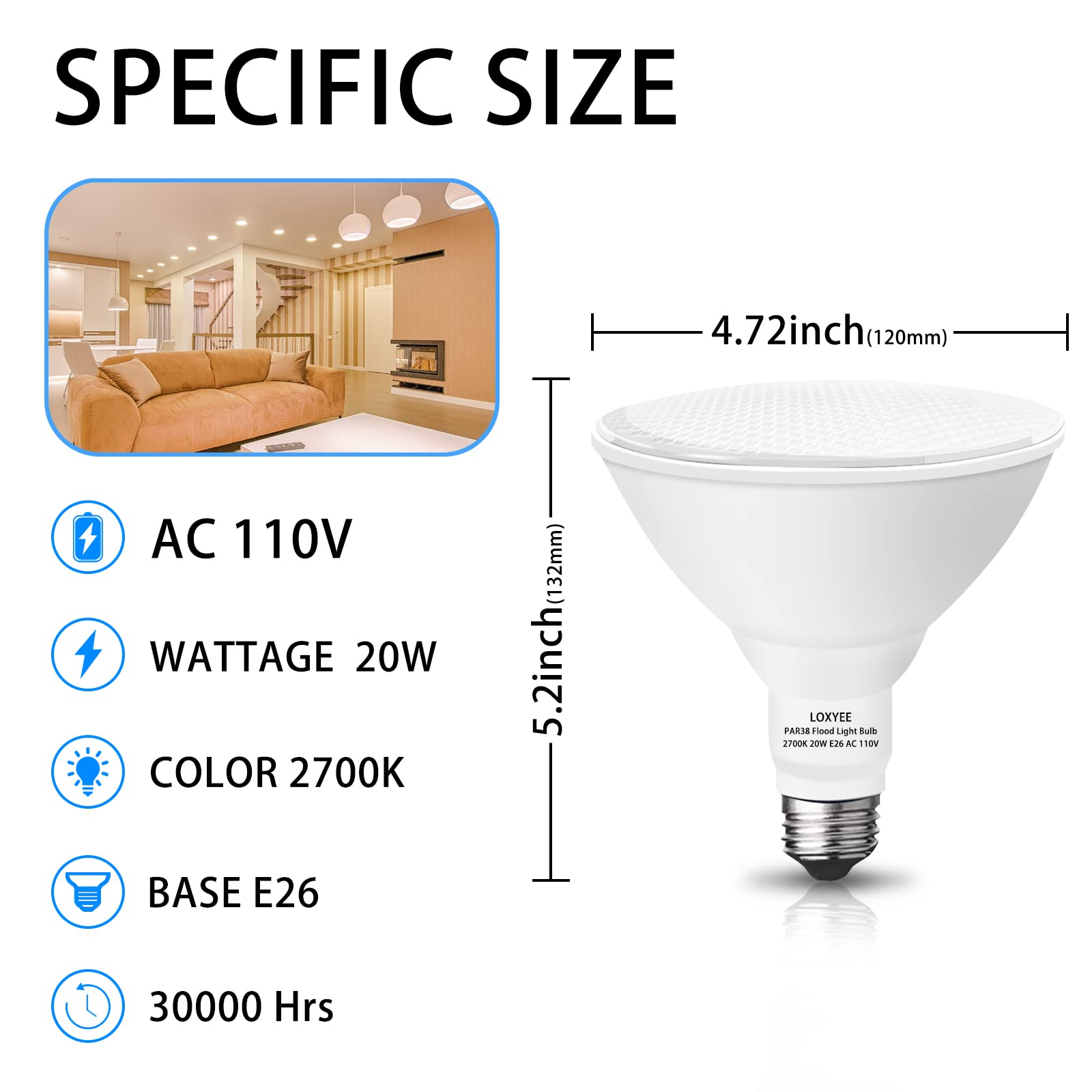 Loxyee Par38 Amber Yellow Led Bug Light Bulbs Outdoor,20W(200W Equivalent) Bug Light For Outside 2000K, E26 Base Flood Light Bulbs For Porch Lights,Hallway Lighting,Decorative,Dimmable(4 Pack)