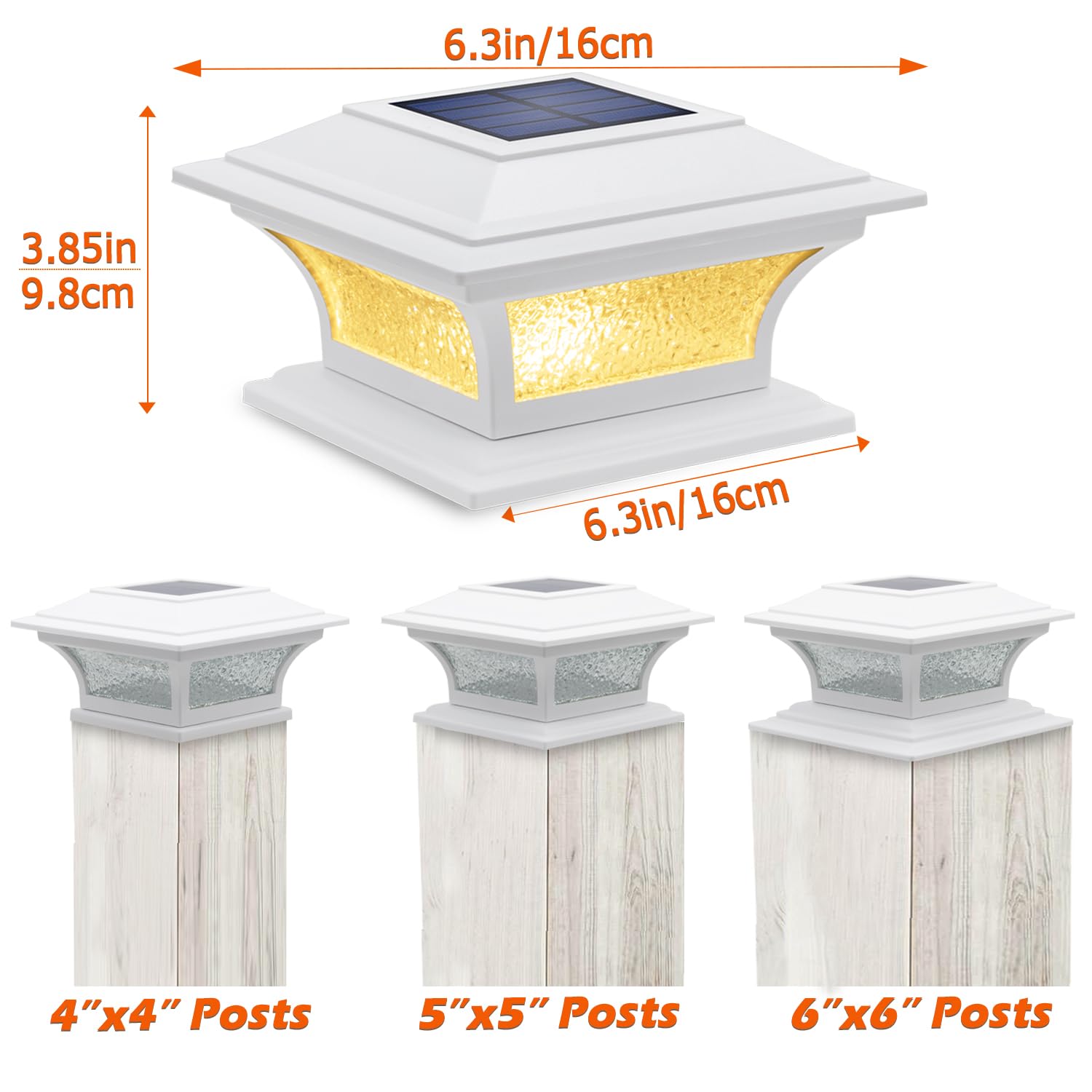 Siedinlar Solar Post Lights Outdoor Glass Led Fence Cap Light 2 Modes For 4X4 5X5 6X6 Posts Patio Deck Garden Decoration Warm Wh