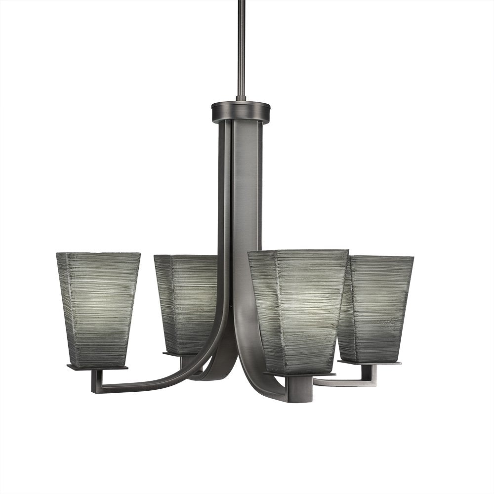 Toltec Lighting 574-GP-672 Apollo 4 Light Hang Straight Swivel Chandelier with Square Gray Linen Glass, 5&quot;, 22.5&quot; x 22.5&quot; x 18&quot;, Graphite