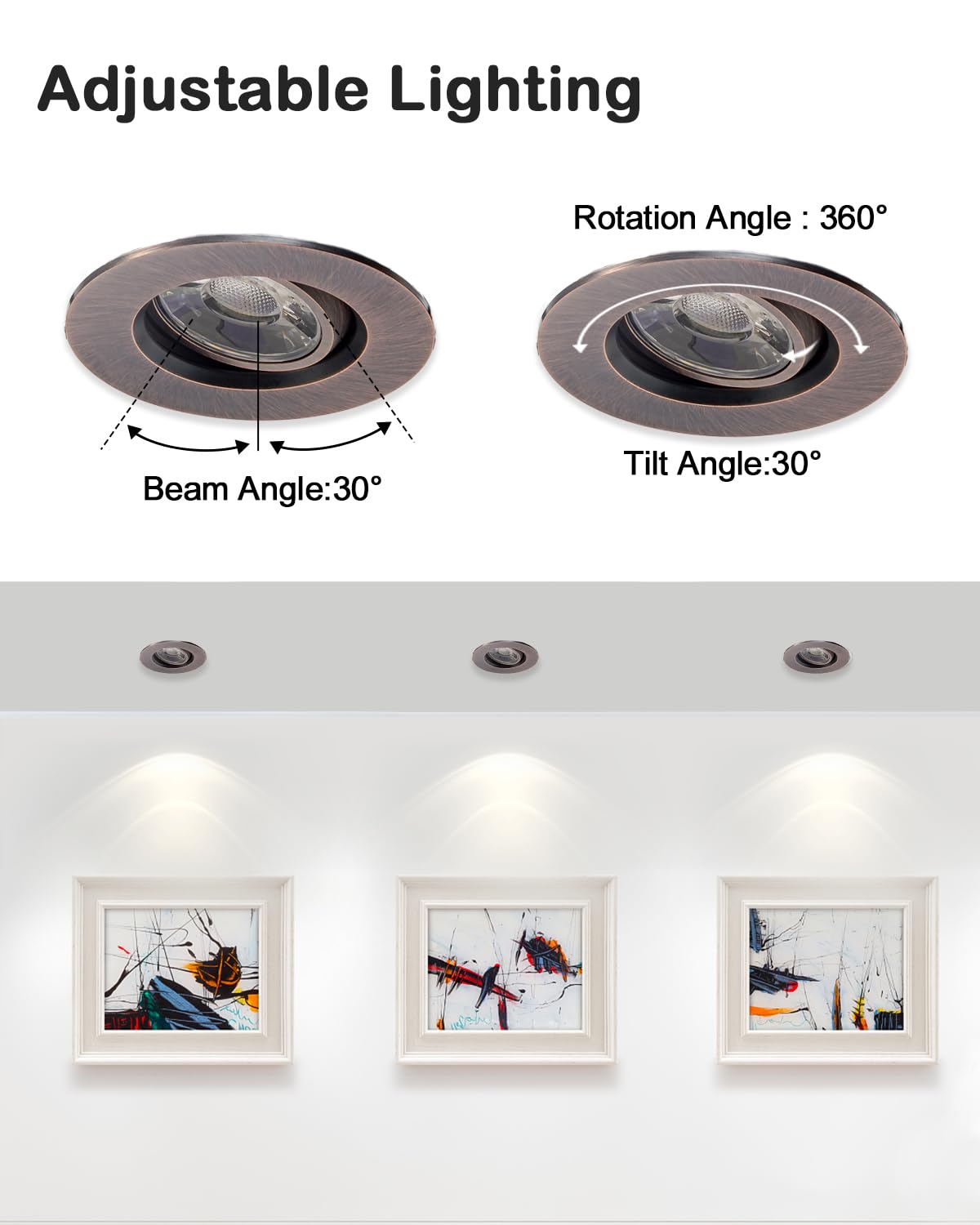 ZYC Recessed LED Lights - 3 Inch, 900 Lumens, Dimmable, Oil-Rubbed Bronze, 4 Pack, Aluminum, Model G-BR-3R