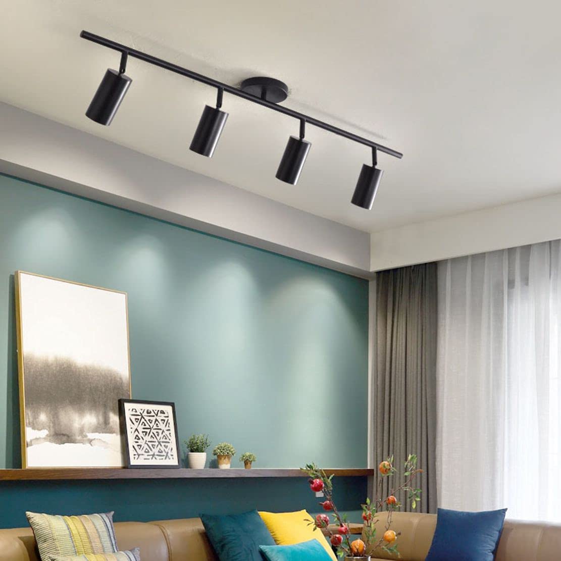 Kco Lighting 4-Light Black Track Lighting Fixtures Ceiling Flexible Mid Century Modern Led Track Lighting Dimmable Indoor Ceilin