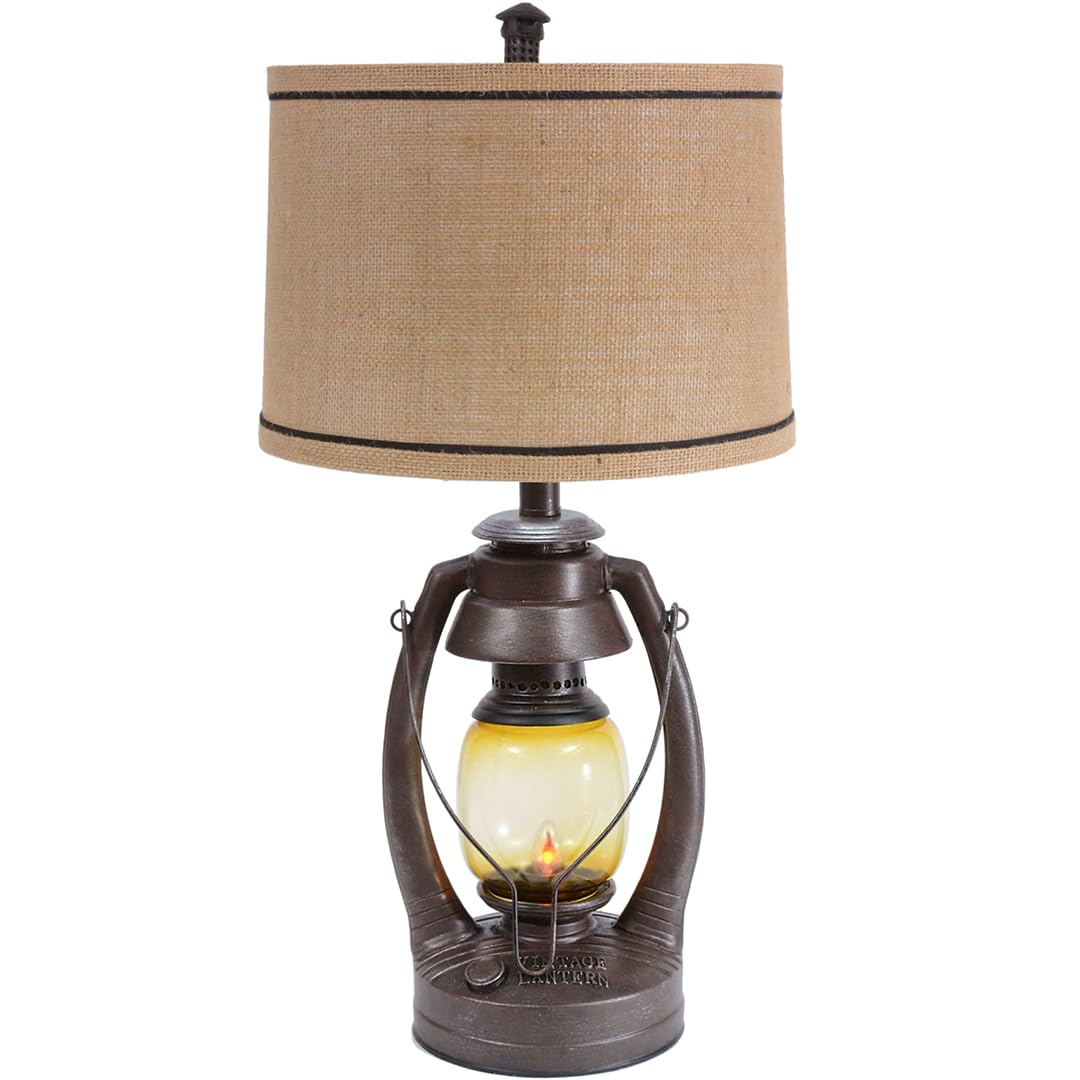 BLACK FOREST DECOR Vintage Lantern Table Lamp - Rustic 25.5" x 13" for Living Room, Nightstand, Desk