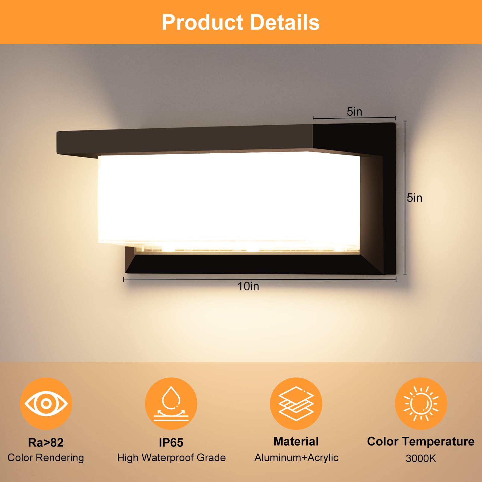 Biritalo 2 Pack Led Porch Light Outdoor  18W 1800Lm 3000K Warm White  Ip65 Waterproof Anti-Rust Modern Wall Lighting  Exterior Wall Mount Fixture For Christmas  Garage  Hallway  Backyard