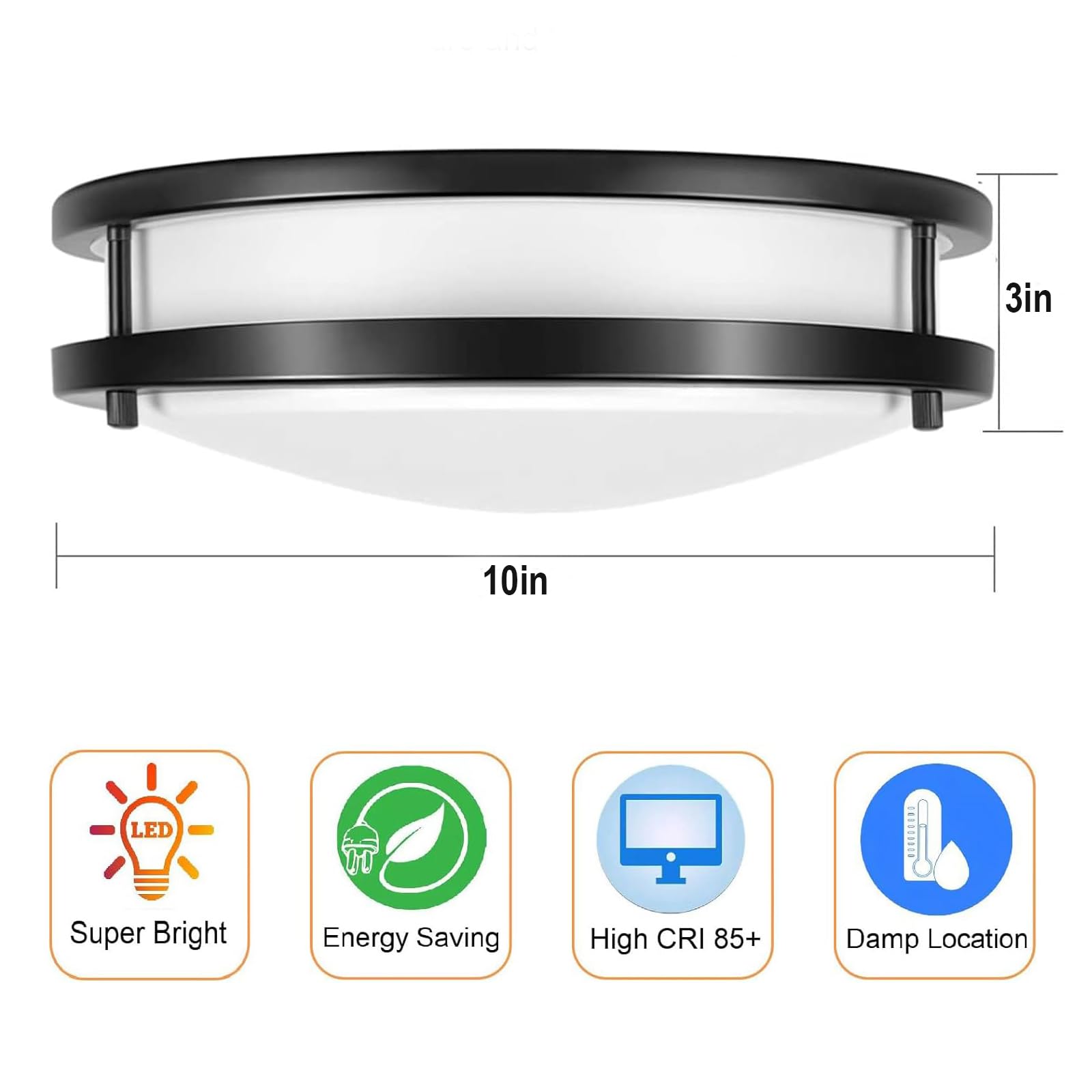 Drosbey 24W Dimmable LED Ceiling Light Fixture, Adjustable 3000K/4000K/5000K, Super Bright 2500LM, Black, Model CL243