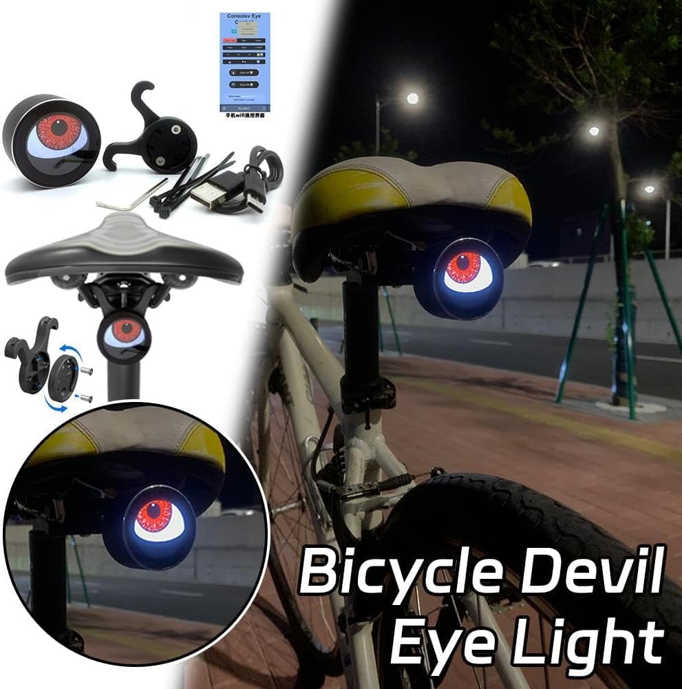 Demon Eyes Bike Tail Light - LED Smart Programmable Rear Light with Animation, Multi-Mode Color Display, IPX6 Waterproof, USB Re