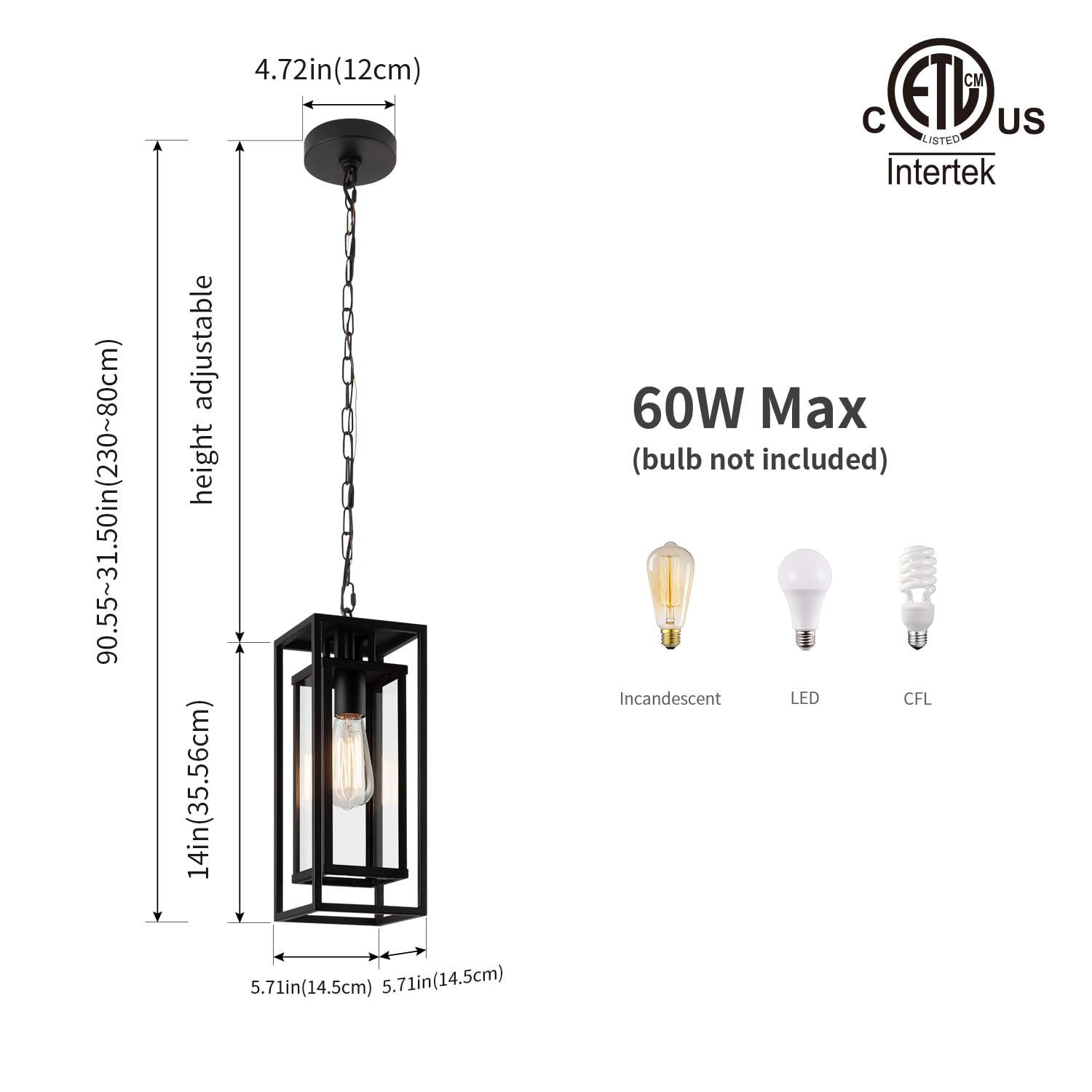 mirrea 14" Outdoor Pendant Light, Matte Black Galvanized Steel Fixture for Porch, Entryway & Gazebo, Model BH009B14-D