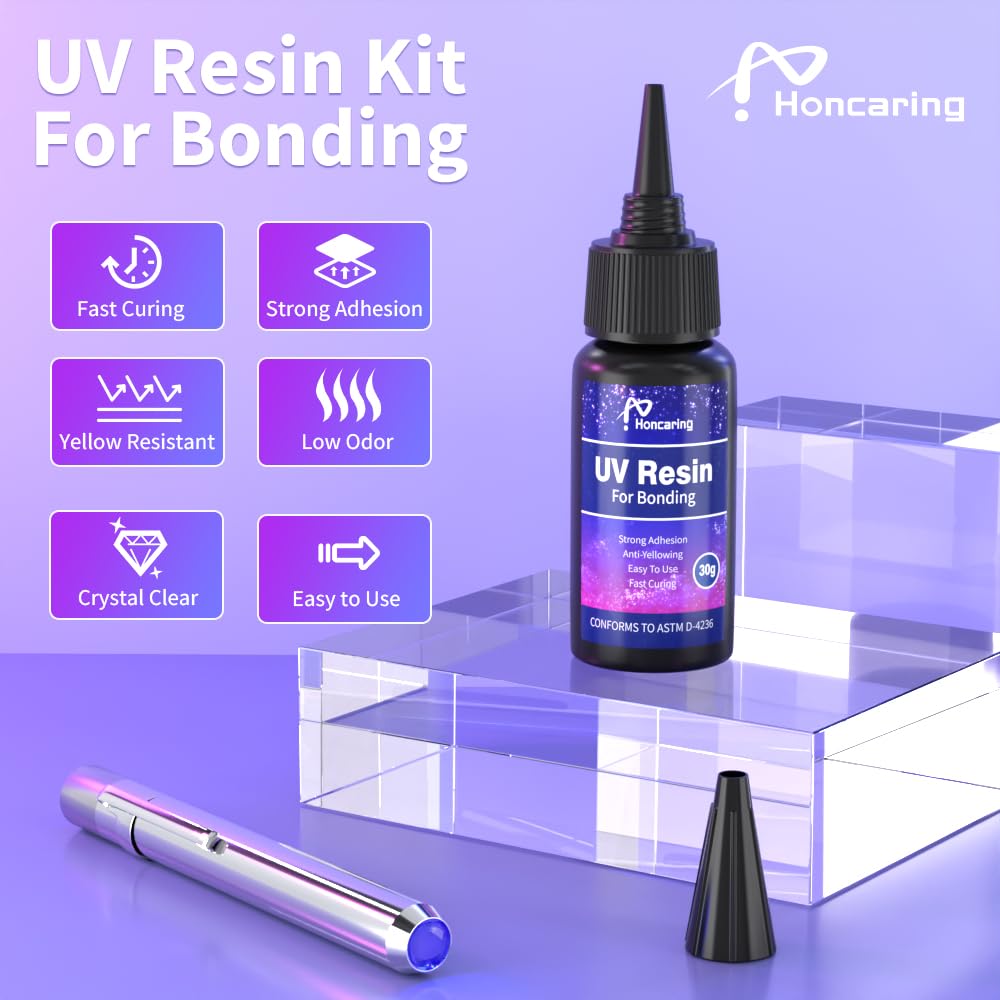 Honcaring Uv Resin Kit With Light, Fast Drying Beginner-Friendly Kit, Bonding & Repairing In Seconds, 30G/1Oz Clear Uv Glue With