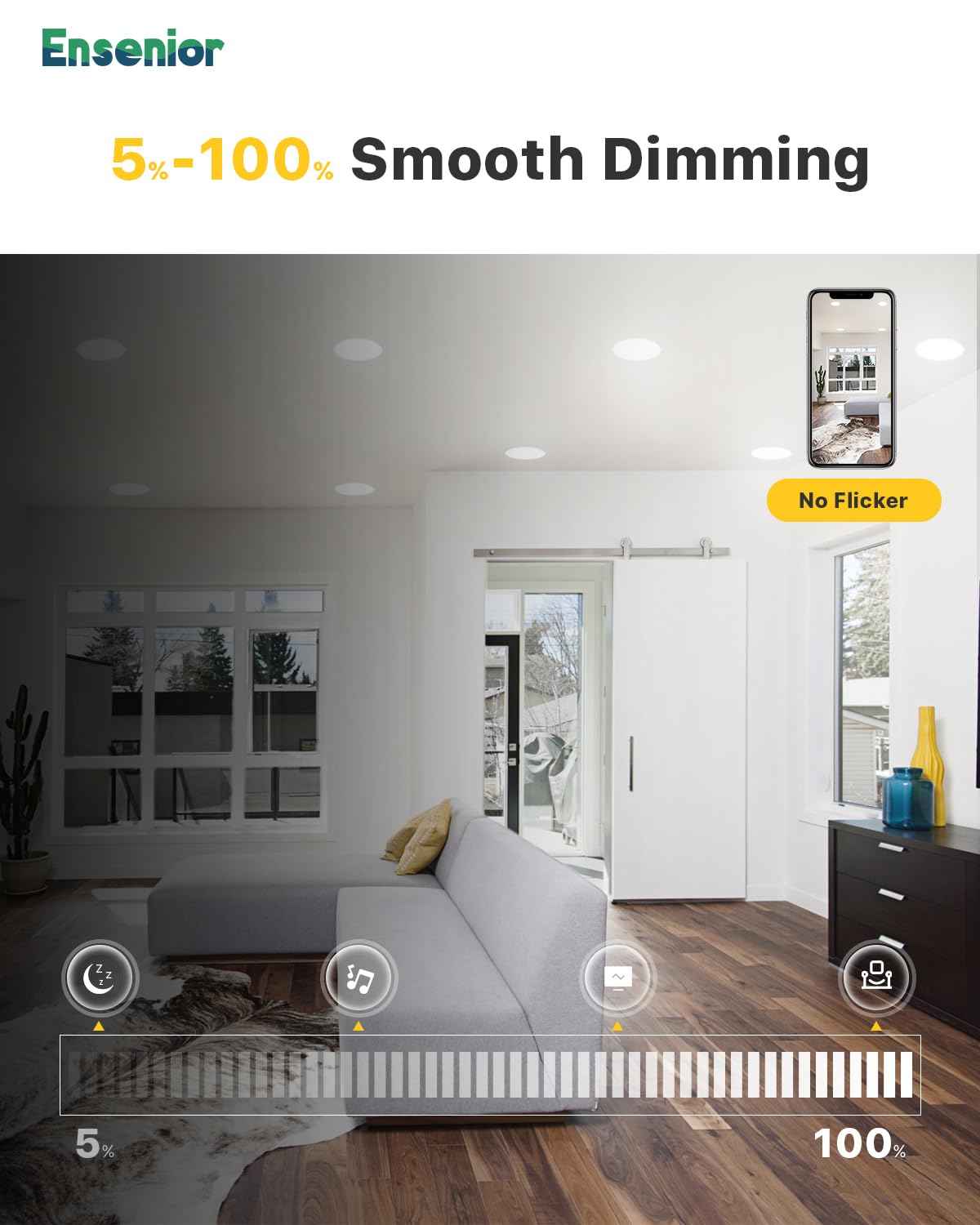 Ensenior 4 Inch Ultra-Thin LED Recessed Light, 9W Dimmable, 2700K-6000K Selectable, ETL Certified, Metal Construction