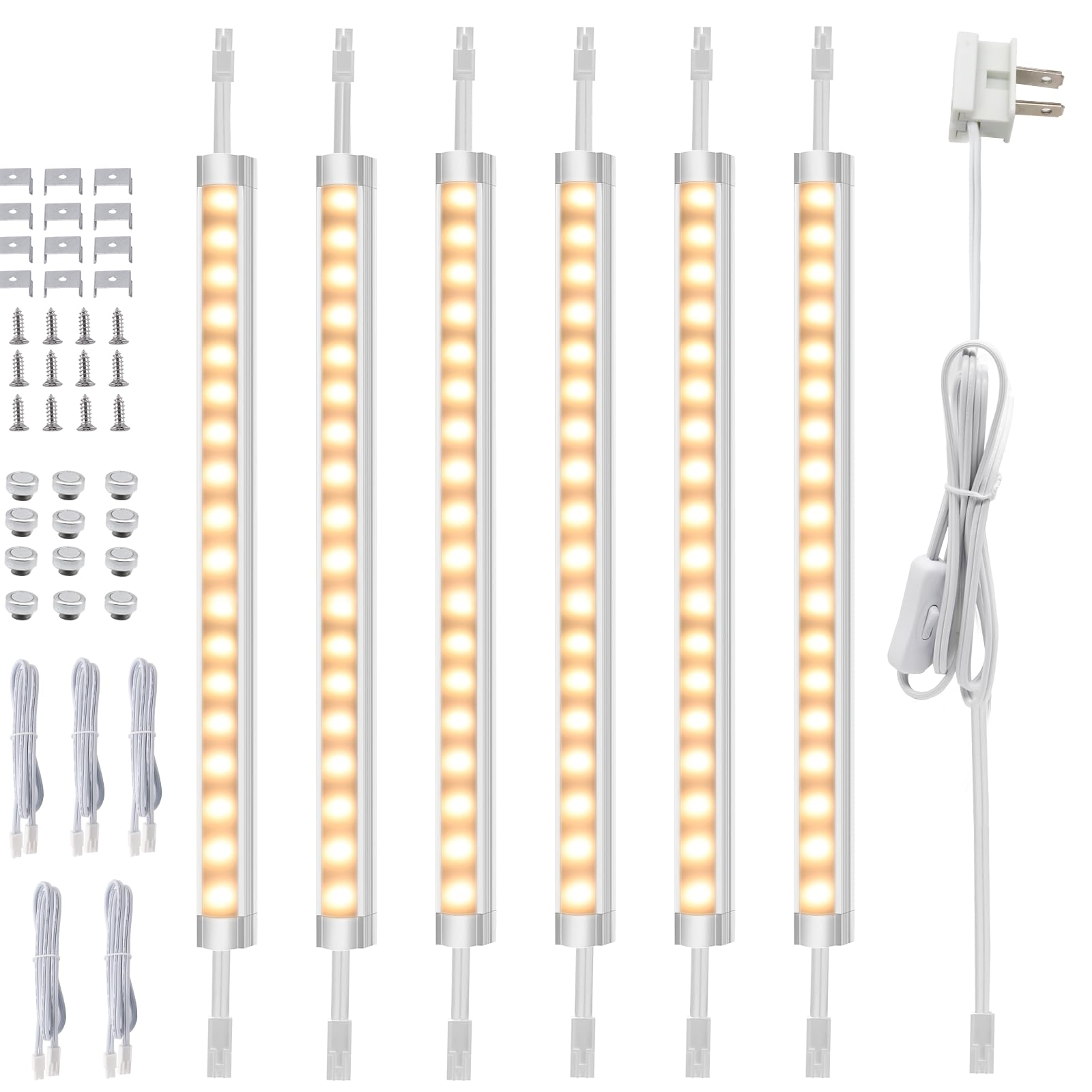 AIBOO Dimmable Under Cabinet Lighting, 12in LED Bar Lights, Warm White 3000K, Aluminum, Model ABUS-120V, Plug-in & Hardwired, 6