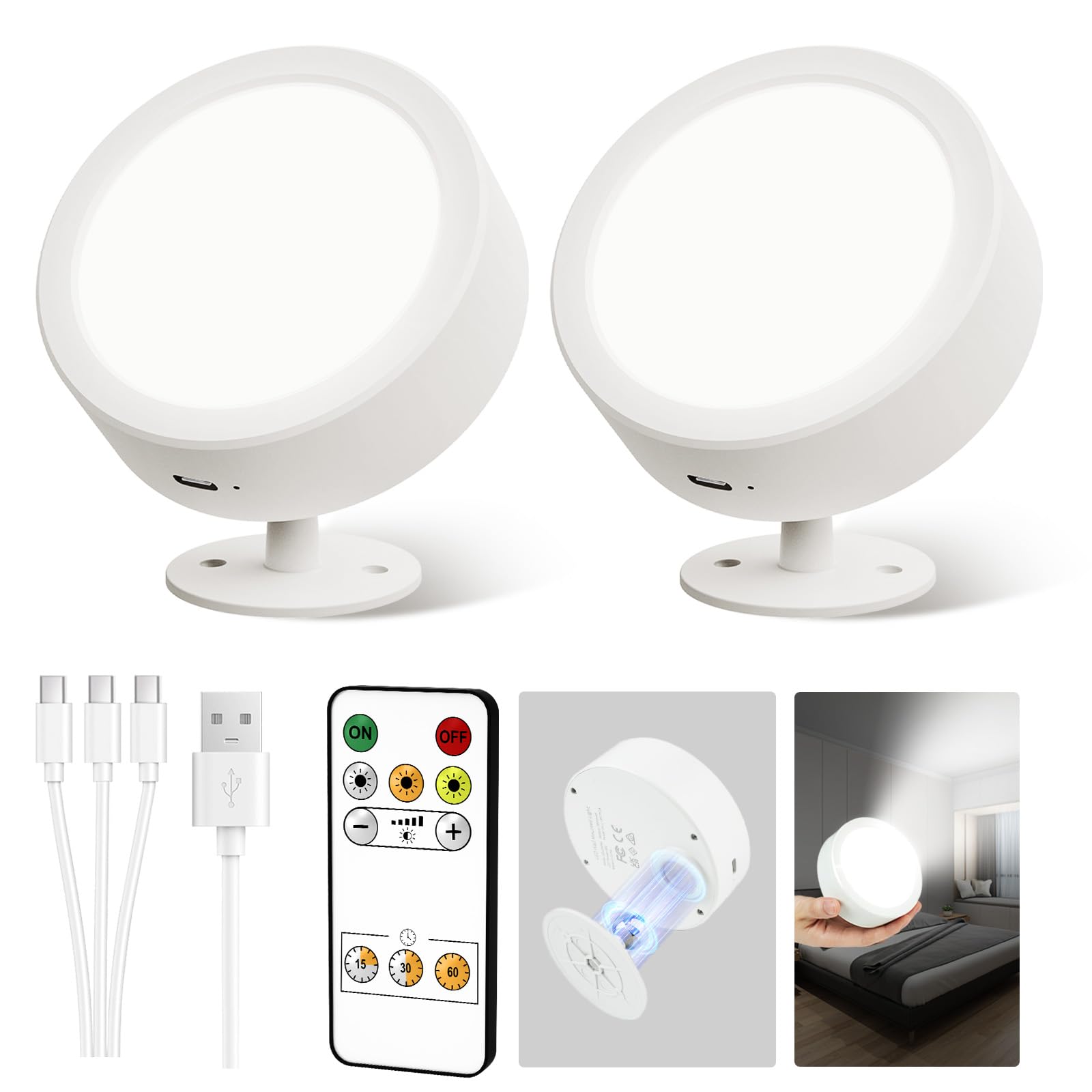 Ezvalo Led Wall Mounted Lights, 5500Mah Rechargeable Wall Sconces Lamp, 3 Color Temps & Remote And Touch Control, 360Rotation Di