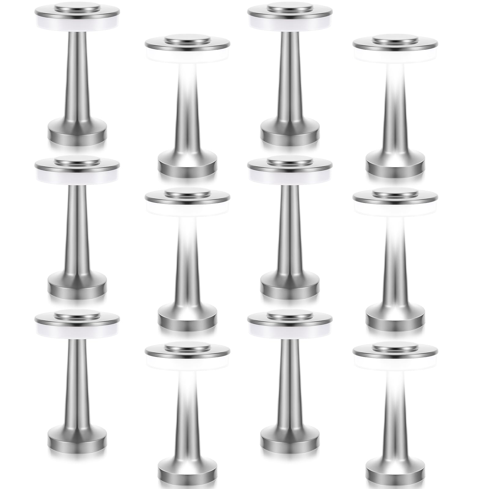 Vihose 12 Pcs Silver Cordless Table Lamps Led Portable Table Lamp With Touch Sensor 3 Color Dimming Up To 15 Hours Rechargeable 