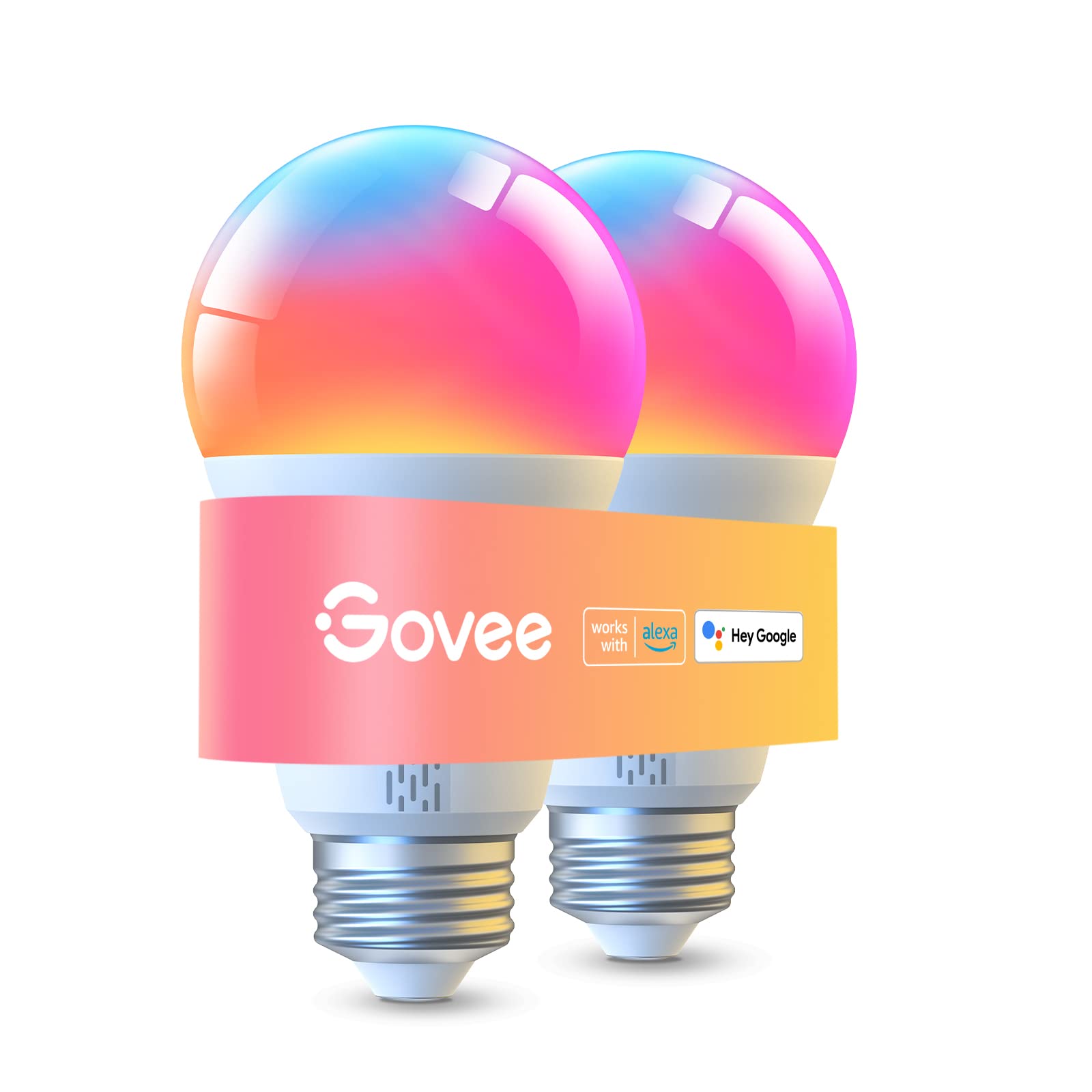 Govee LED Smart Light Bulbs, 1000LM RGBWW A19, Wi-Fi & Bluetooth, Dimmable, Multi-colored, 2 Pack, Model H6006