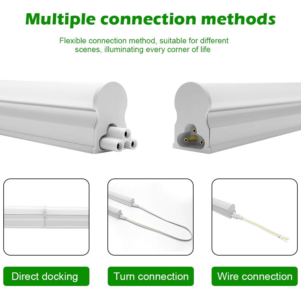 W Lightingwill 3Ft Led T5 Fixture, Daylight White 6000K, 14W, Linkable, 4