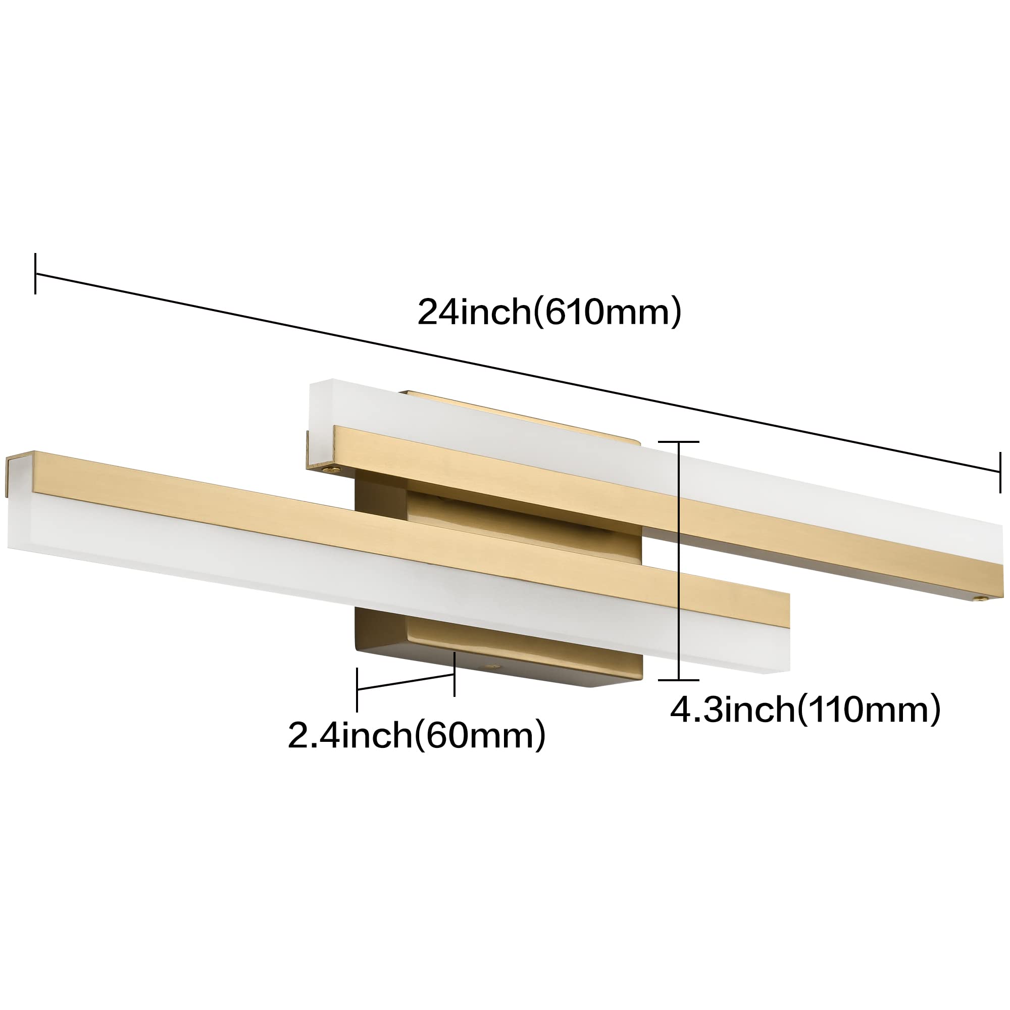Presde 24Inch Dimmable Modern Led Bathroom Vanity Light Fixtures Over Mirror Gold Vanity Lighting(Cold White 6000K)