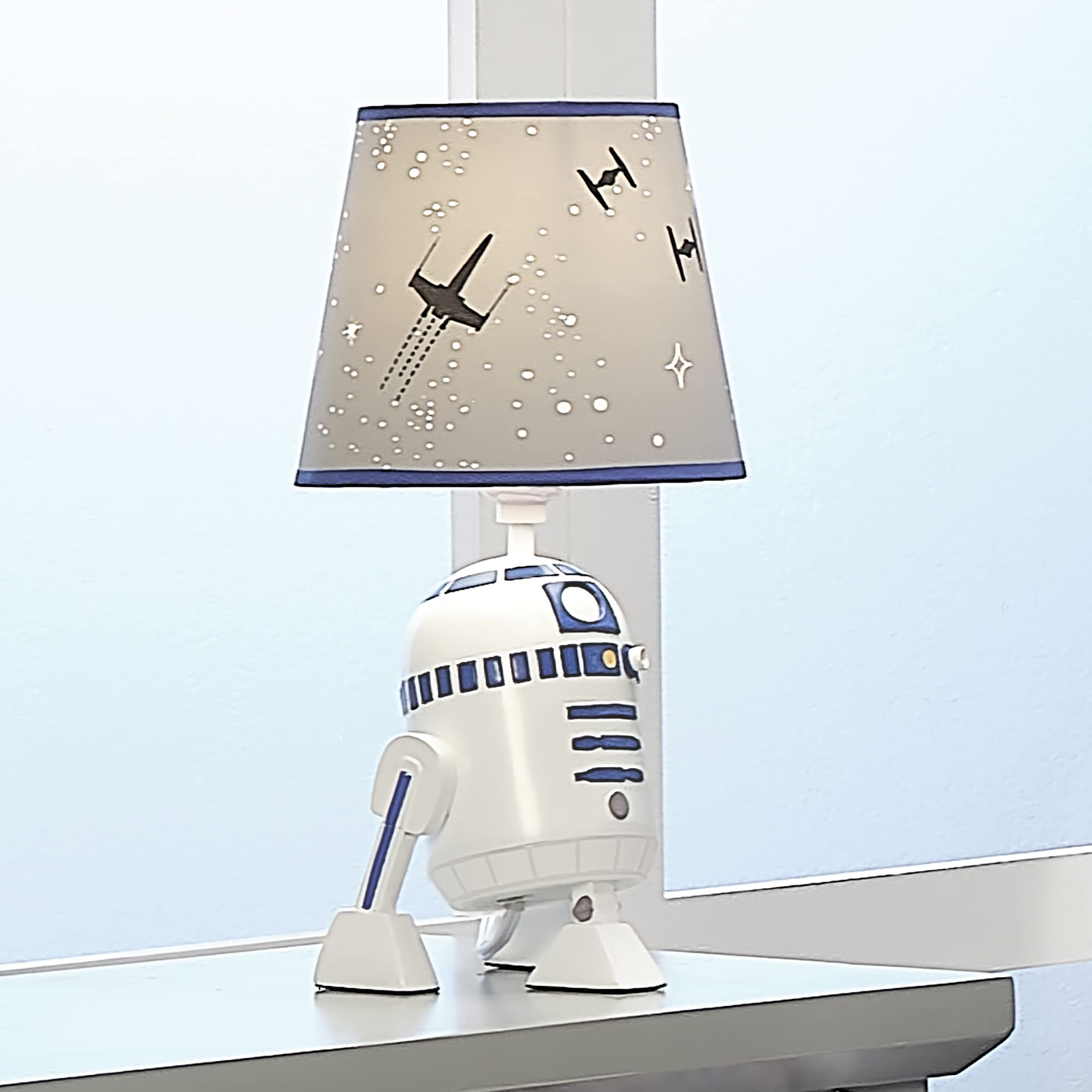 Lambs & Ivy Milky Way Blue/Silver Rocket Ship Nursery Lamp With Shade & Bulb