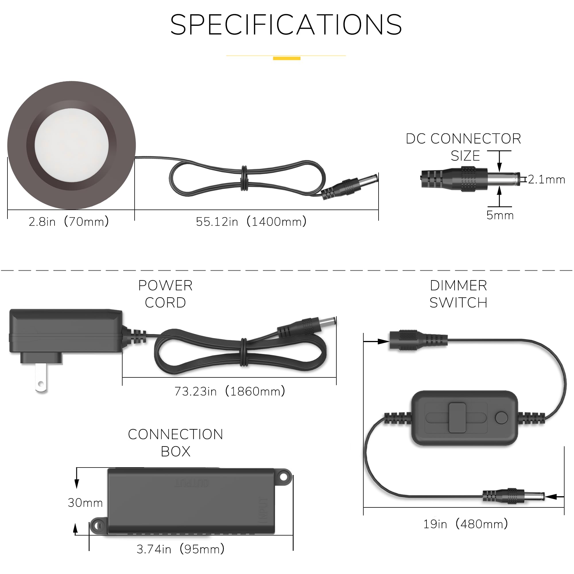 GETINLIGHT Dimmable LED Puck Lights Kit, 3000K Soft White, Bronze, 6-Pucks, ETL Listed, Model IN-0102-6-BZ