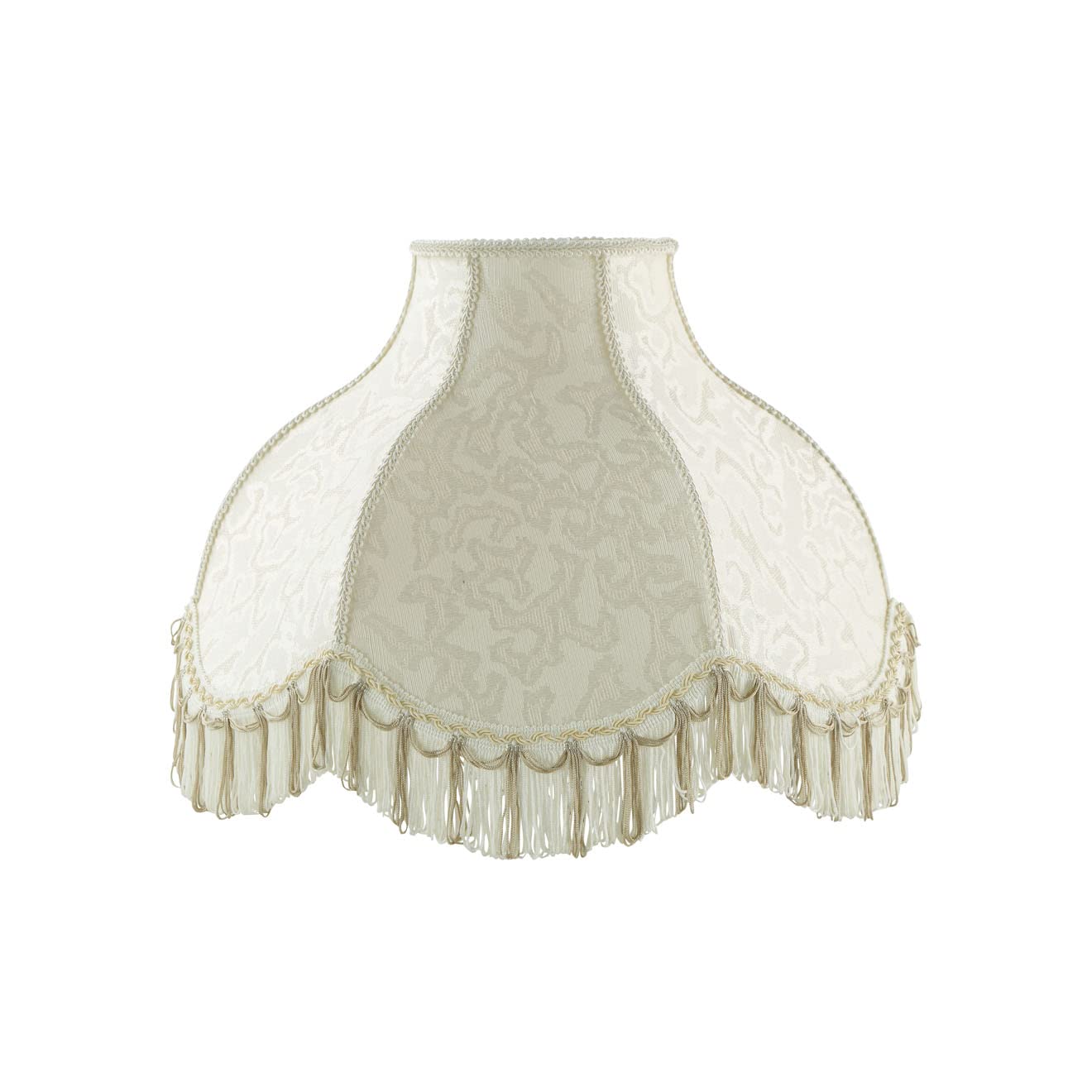 Aspen Creative 30307, Handsewn Bell Off-White Spider Shade/Jacquard Textured Fabric with Fringe, 6&quot; Top x 17&quot; Bottom x 12&quot; Slant