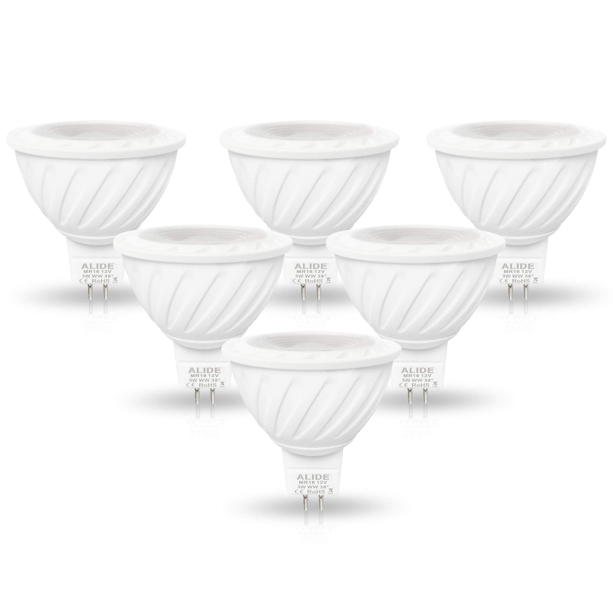 ALIDE MR16 LED Bulbs, 3W 20W Halogen Equivalent, 2700K Warm White, 12V GU5.3, Non-Dimmable, 270lm
