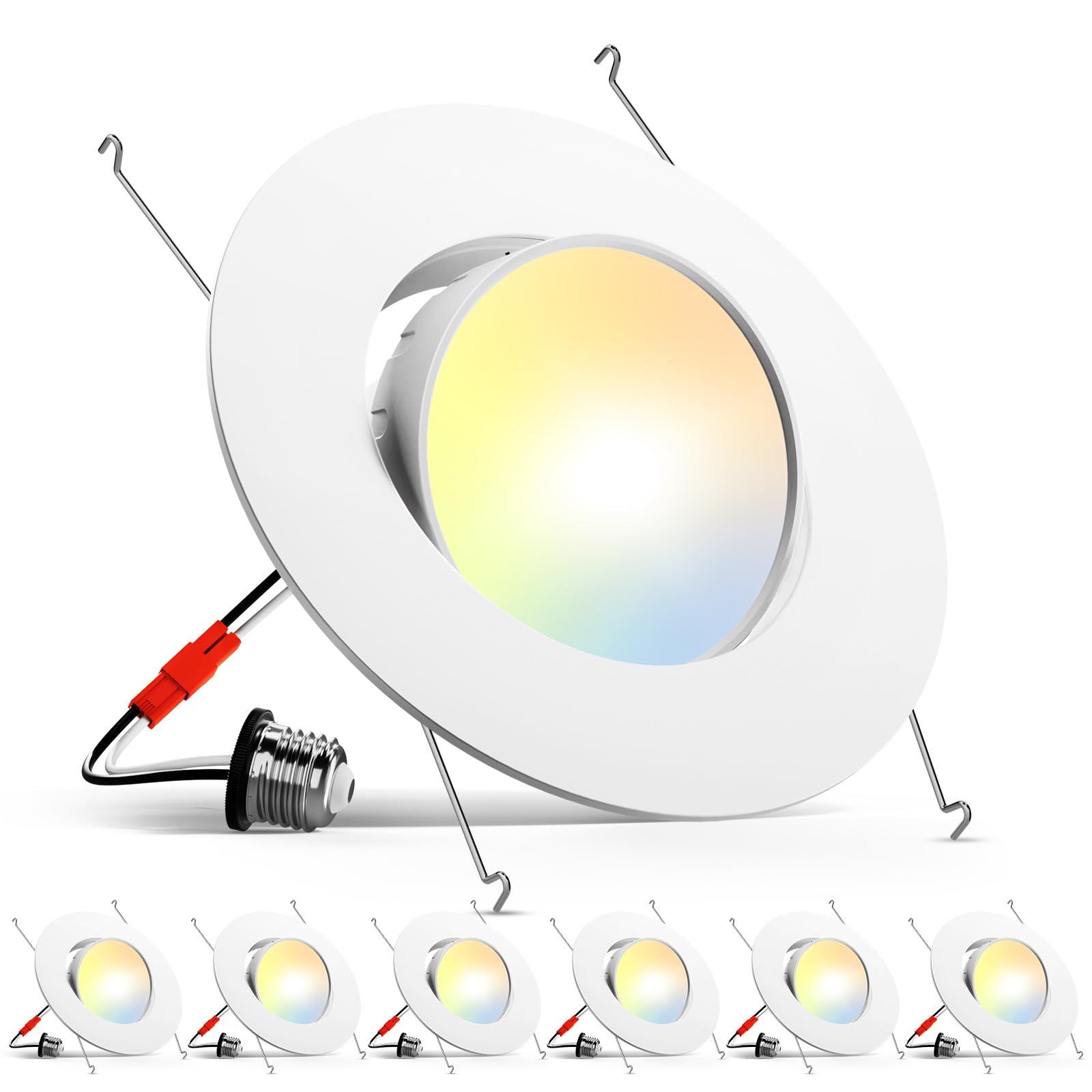 Amico 4 Inch Retrofit Eyeball Gimbal Can Lights 6 Pack, 5CCT LED Recessed Lights Directional Angled Trim Adjustable Ceiling Down