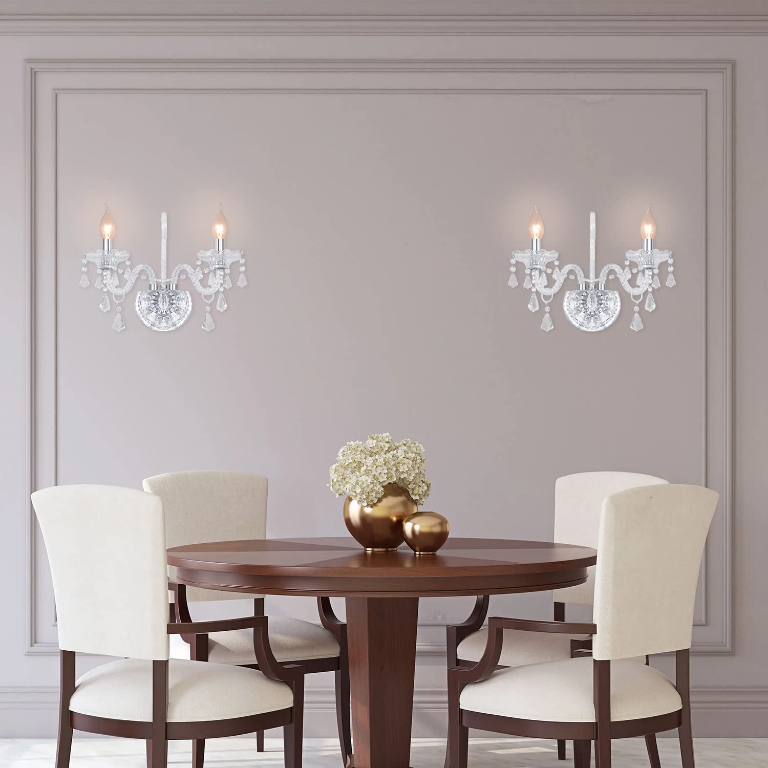 CRYSTOP Wall Candle Sconce Set of 2, Vintage Crystal Lighting, Clear, European Style, Ideal for Bedroom and Living Room